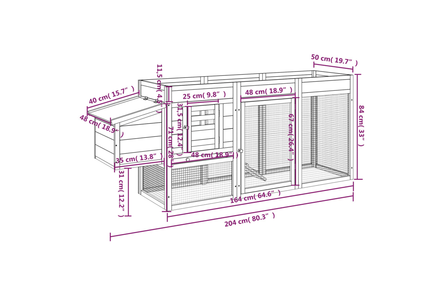 vidaXL 172238 Chicken Coop Mocha 204x50x84cm Solid Wood Pine-7