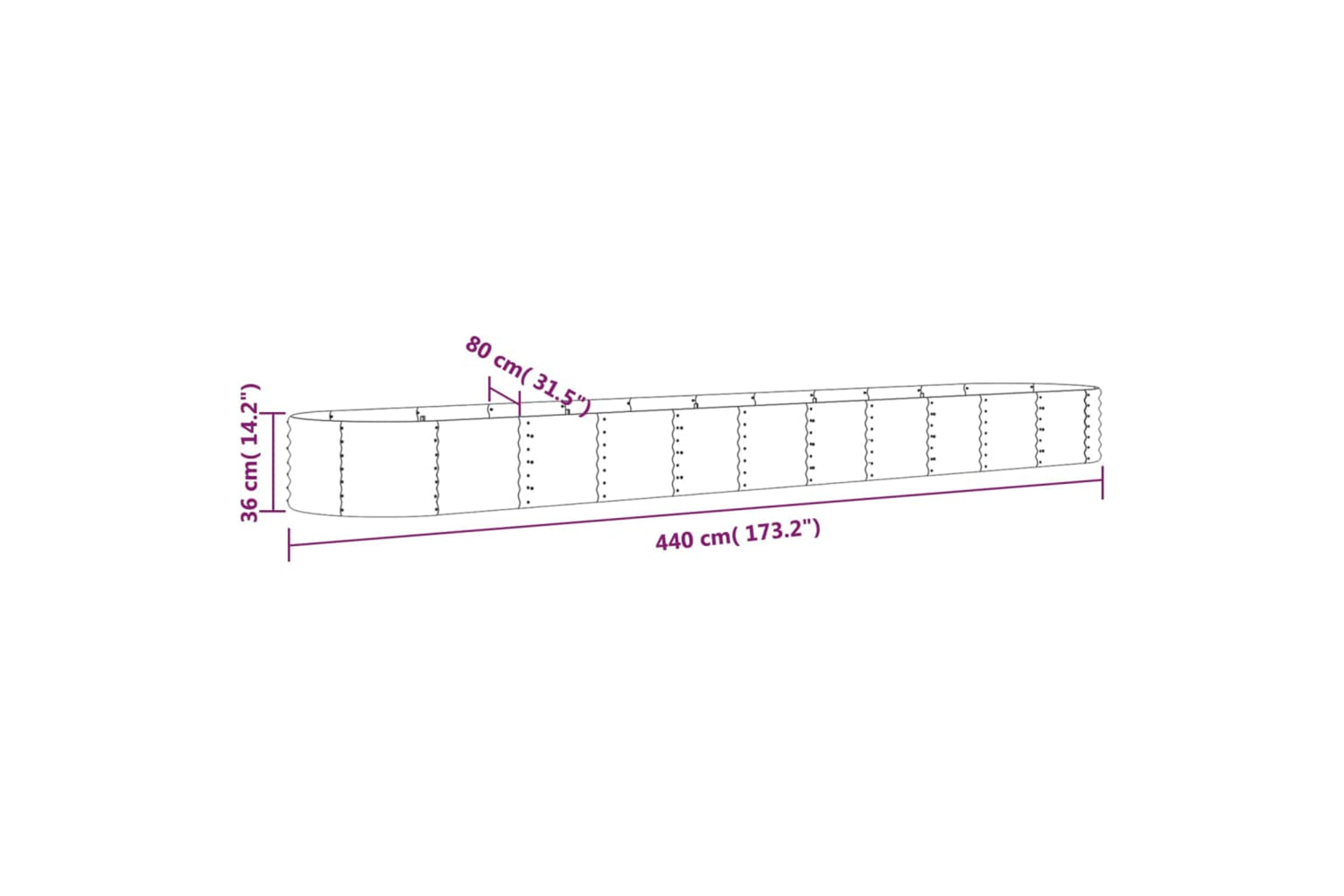 vidaXL 318934 Garden Raised Bed Powder-coated Steel 440x80x36cm Grey-5