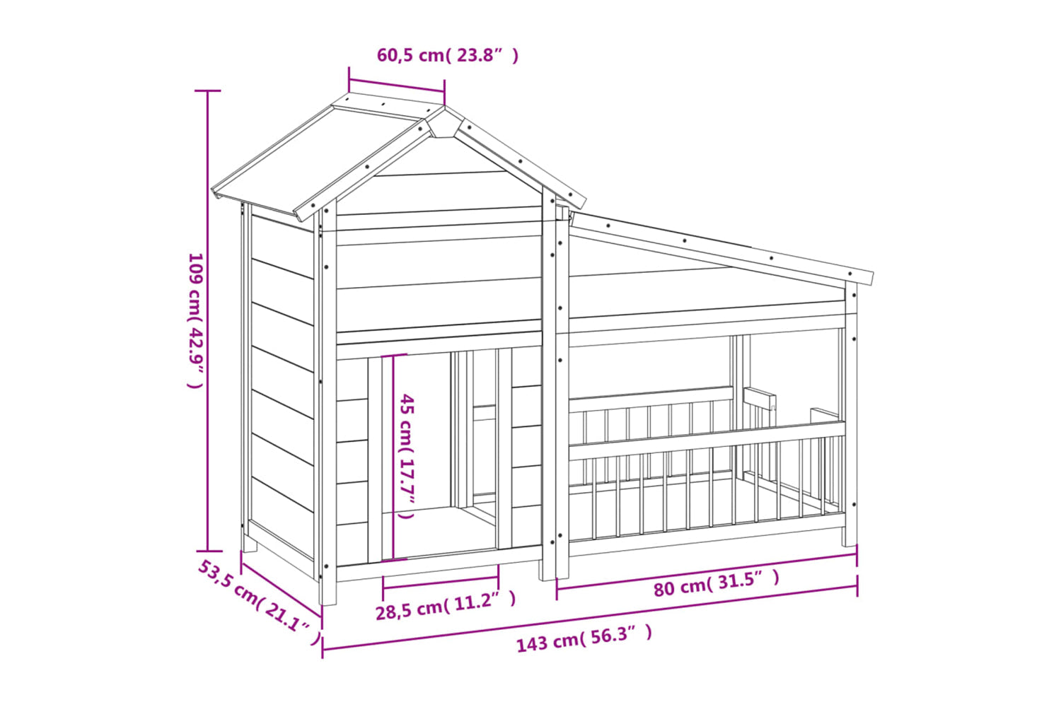 vidaXL 172262 Dog Kennel Grey 143x60.5x109cm Solid Wood Pine-6