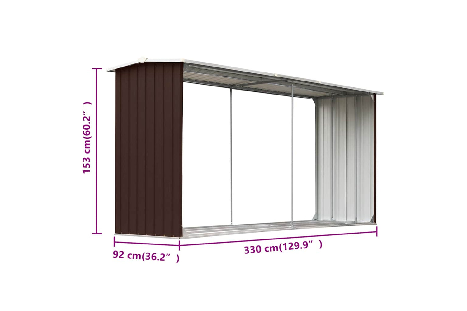 vidaXL 47087 Garden Log Storage Shed Galvanised Steel 330x92x153cm Brown-5