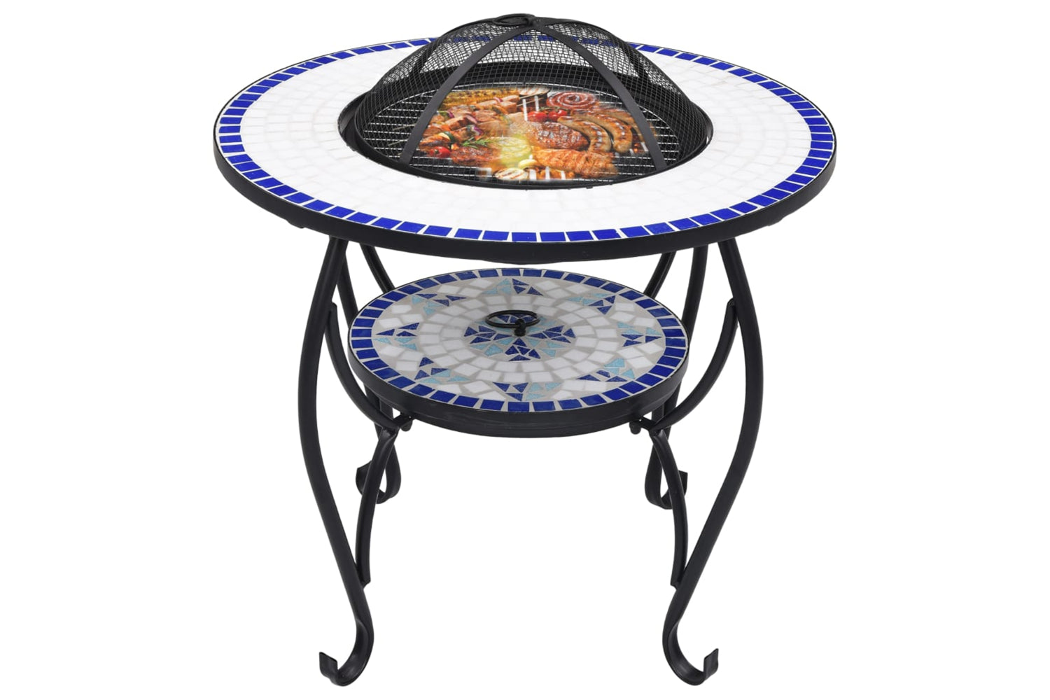 vidaXL 46724 Mosaic Fire Pit Table Blue And White 68cm Ceramic-2