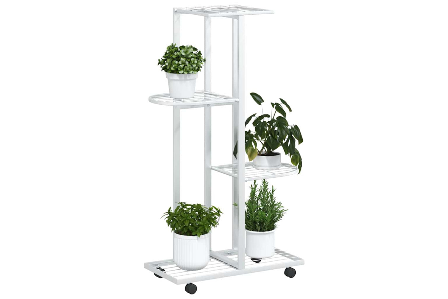 vidaXL 343116 4-floor Flower Stand With Wheels 44x23x80cm White Iron-3