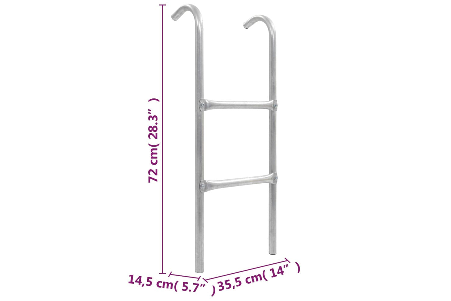 vidaXL 92408 2-step Trampoline Ladder Steel Silver 72cm-3