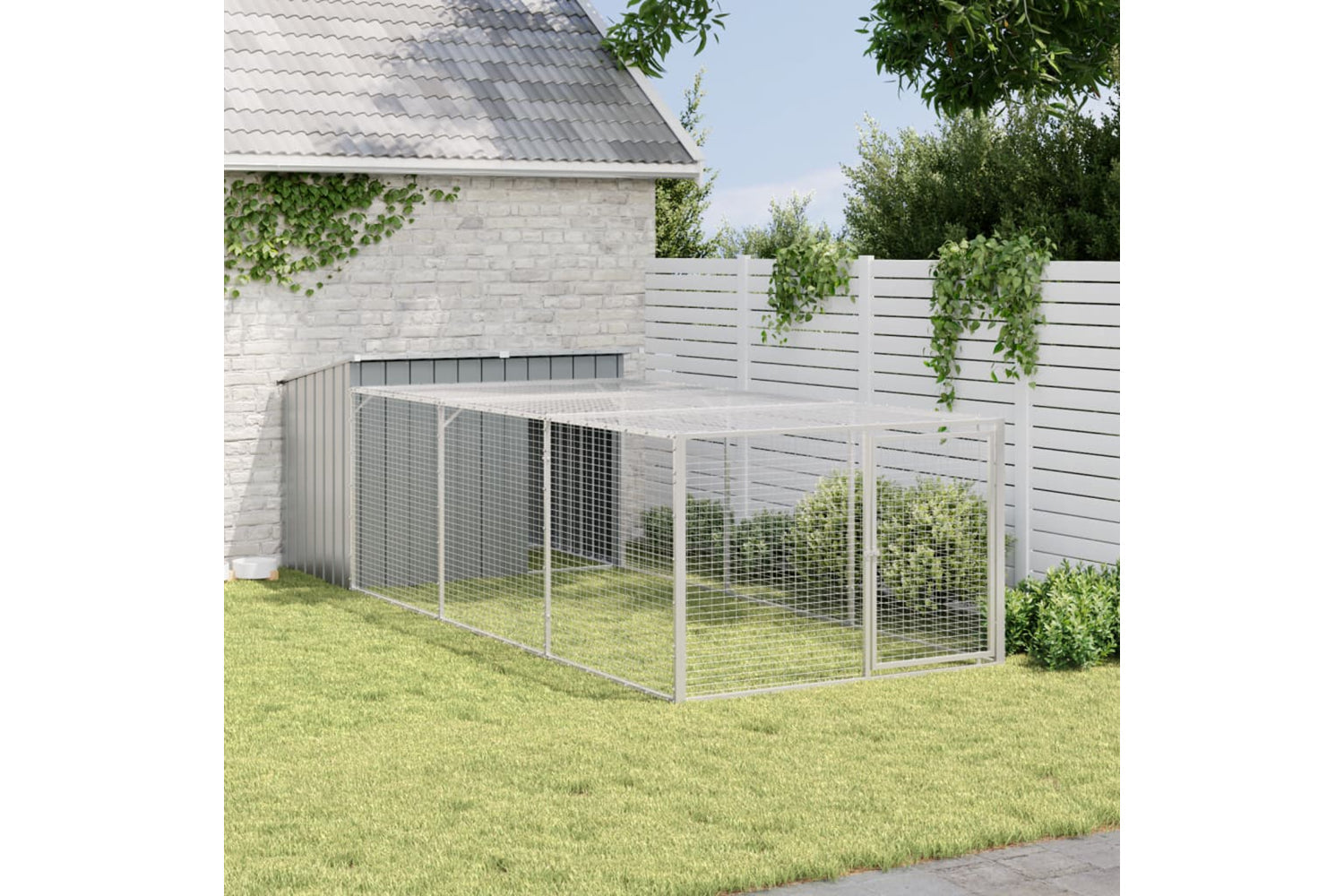 Vidaxl Dog House With Run Anthracite 153x396x110 Cm Galvanised Steel-2