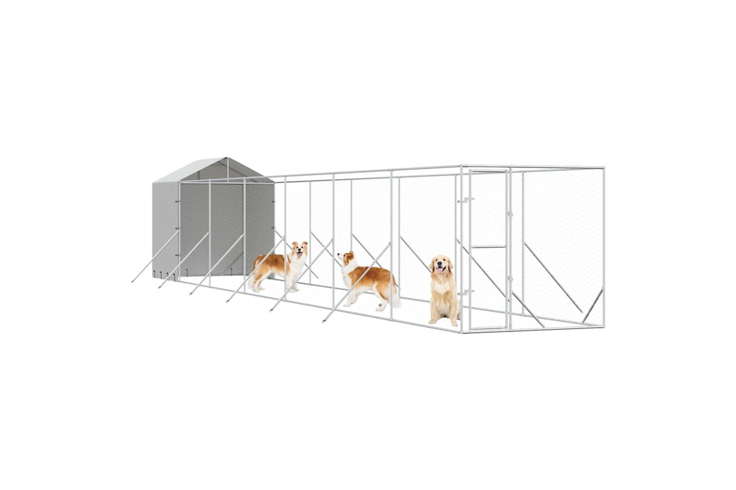 Vidaxl 3190477 Outdoor Dog Kennel With Roof Silver 2x14x2.5 M Galvanised Steel-3
