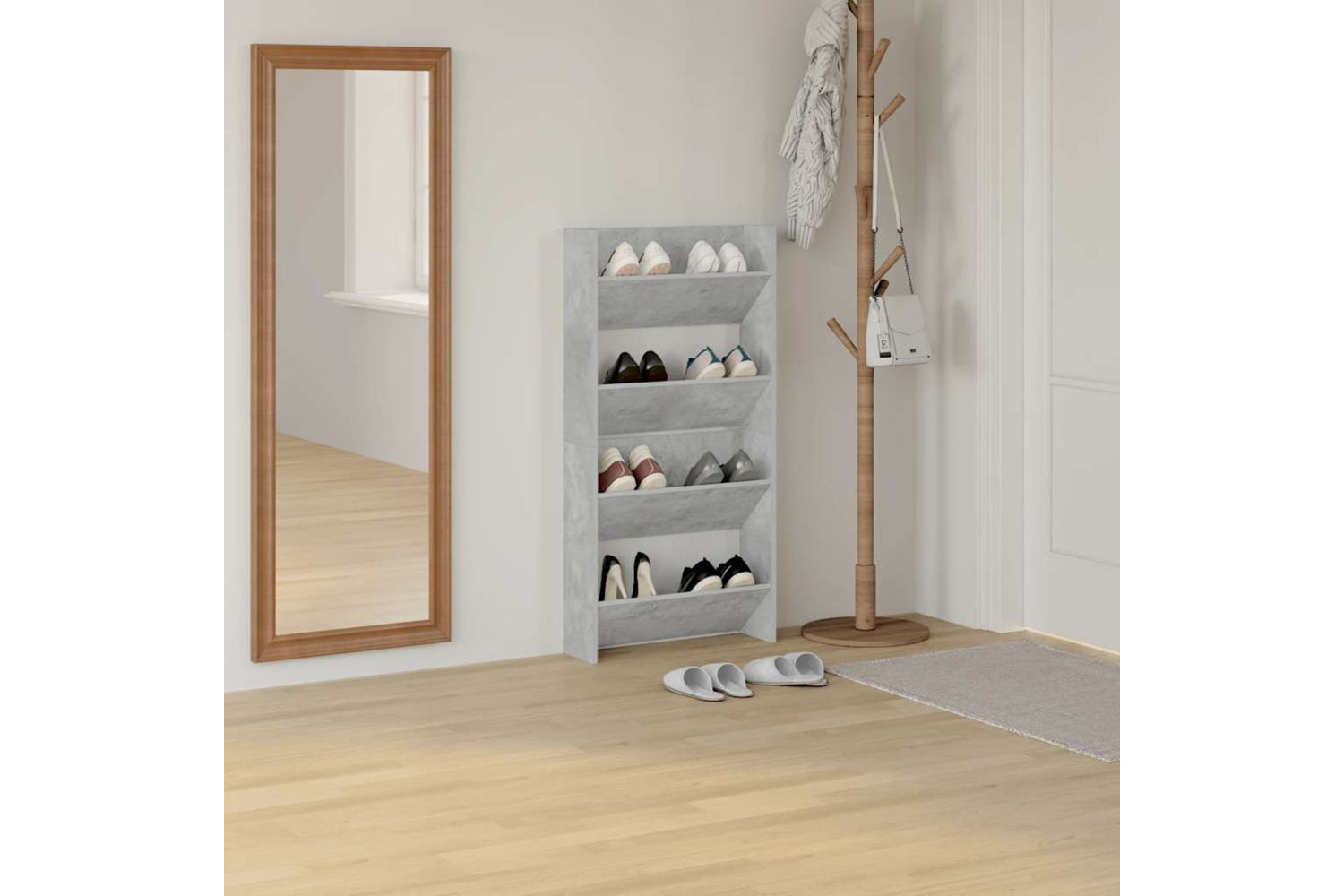vidaXL 806727 Wall Shoe Cabinets 2 Pcs Concrete Grey 60x18x60cm Engineered Wood-2