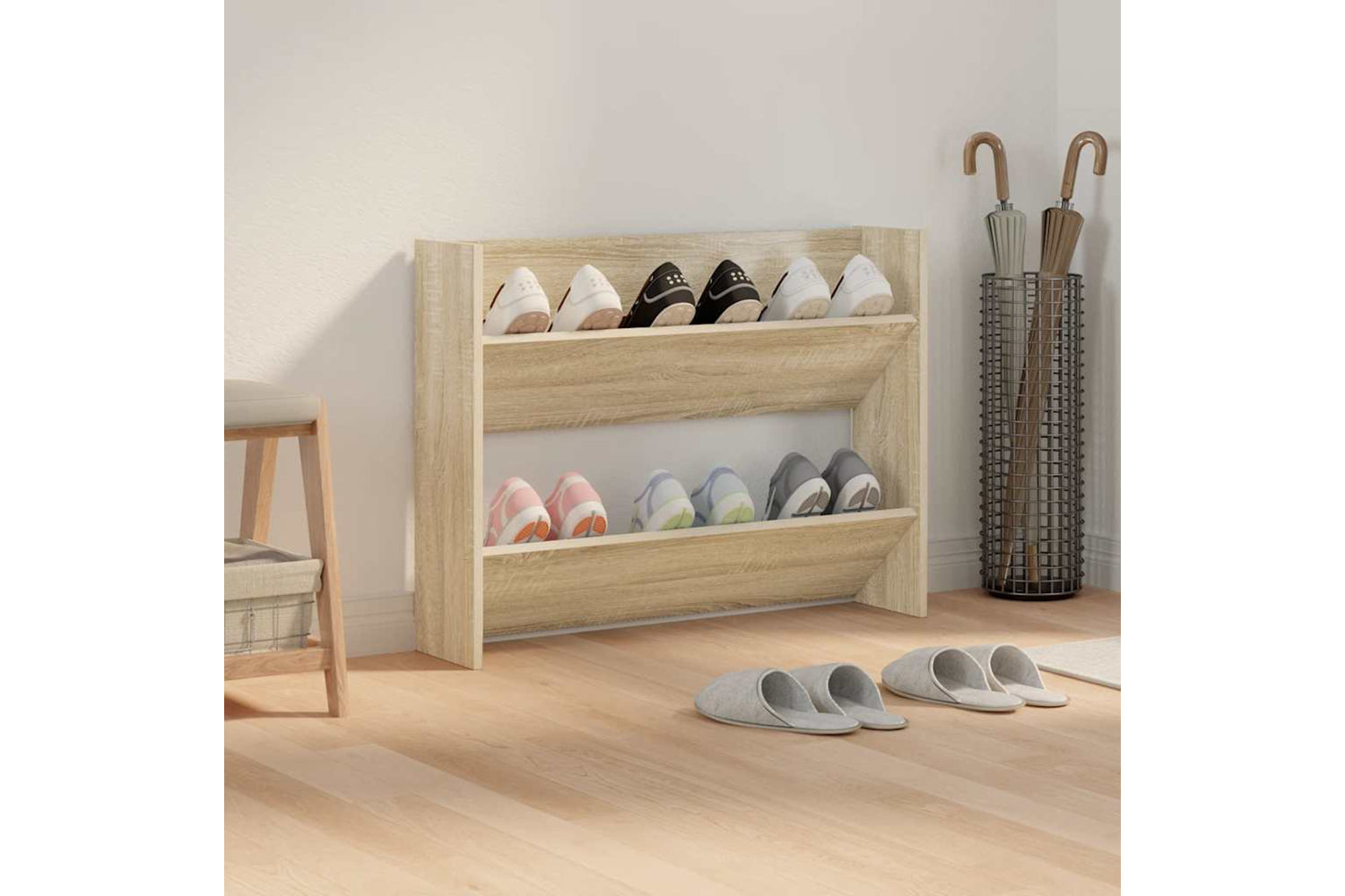 vidaXL 806747 Wall Shoe Cabinet Sonoma Oak 80x18x60cm Engineered Wood-2