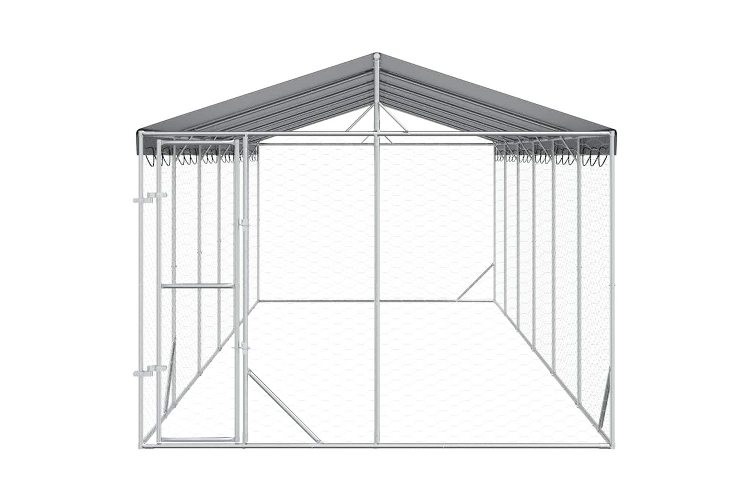 Vidaxl 3190490 Outdoor Dog Kennel With Roof Silver 3x9x2.5 M Galvanised Steel-3