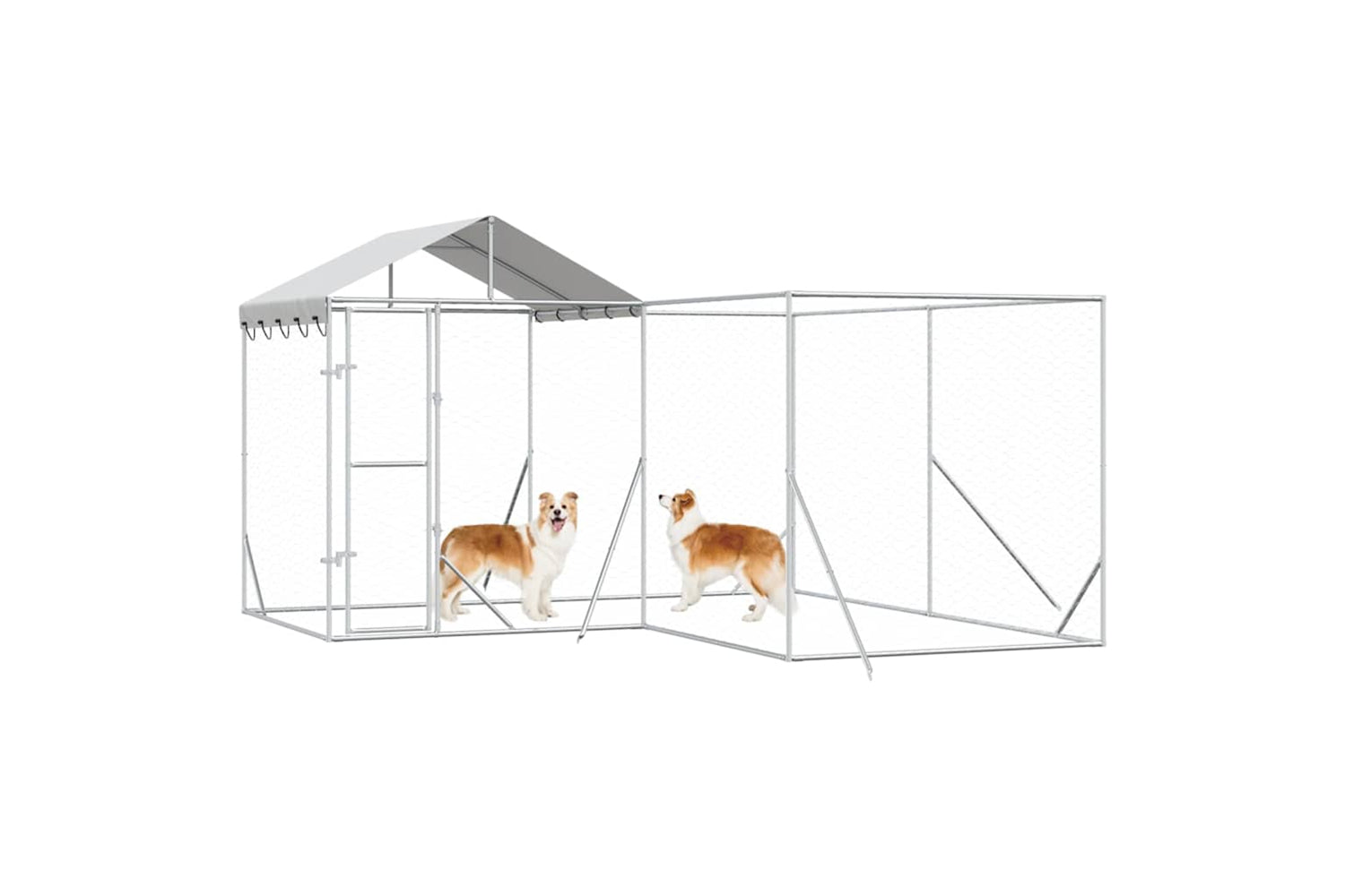 Vidaxl 3190470 Outdoor Dog Kennel With Roof Silver 4x4x2.5 M Galvanised Steel-3