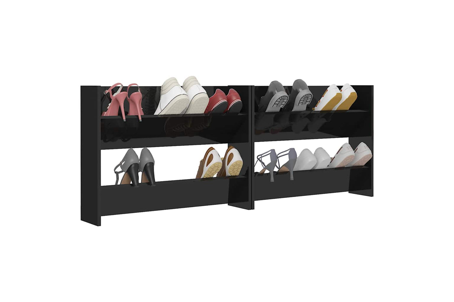 vidaXL 806756 Wall Shoe Cabinets 2 Pcs High Gloss Black 80x18x60cm Engineered Wood-3