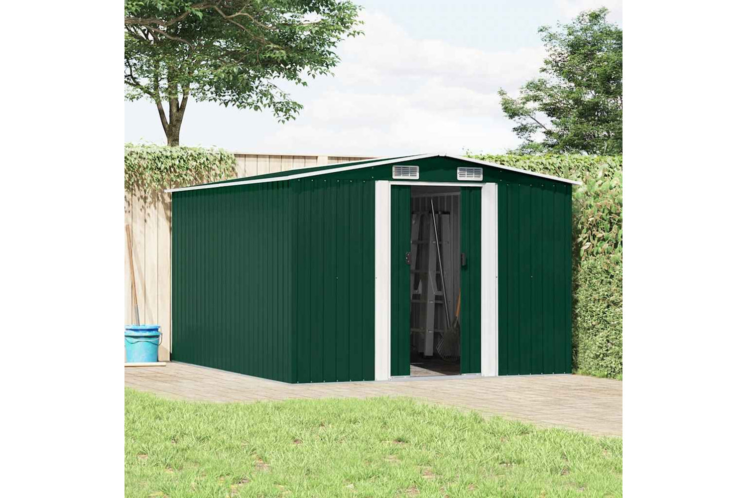 vidaXL 143340 Garden Shed 257x298x178cm Metal Green-2