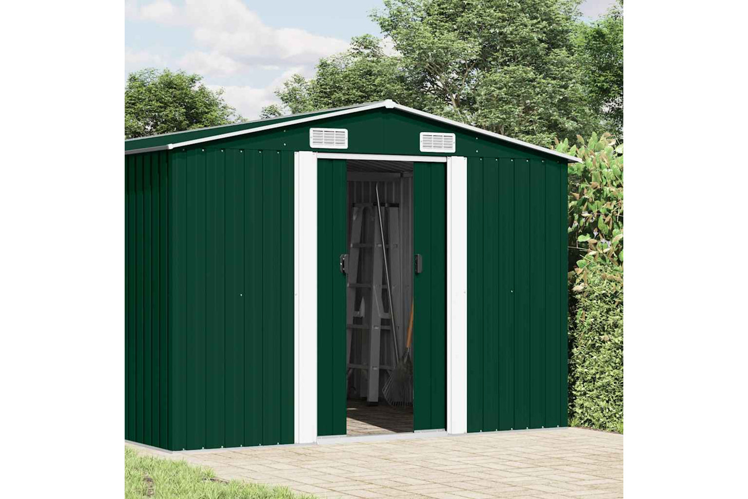 vidaXL 143348 Garden Shed 257x489x181cm Metal Green-2