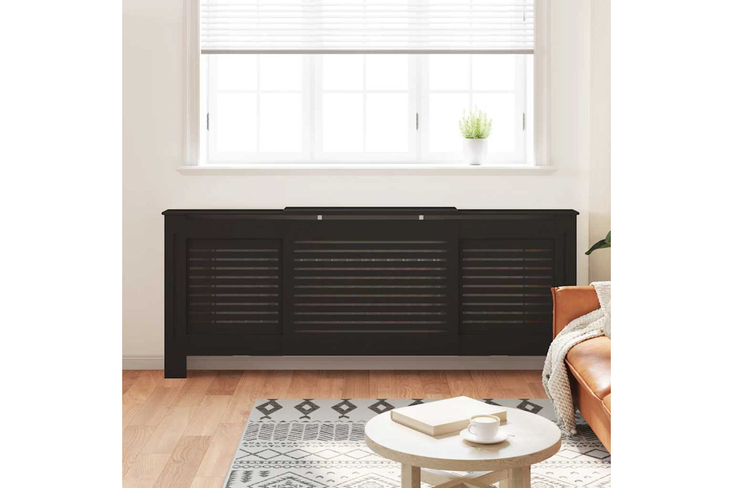 vidaXL Mdf Radiator Cover Black 205cm-2