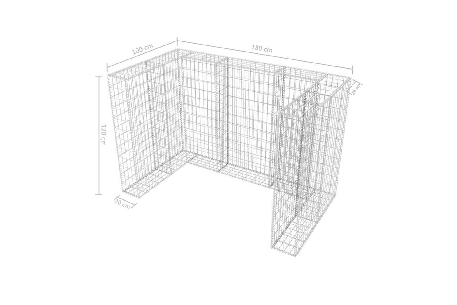 vidaXL 142559 Gabion Double Wheelie Bin Surround Steel 180x100x120cm-7