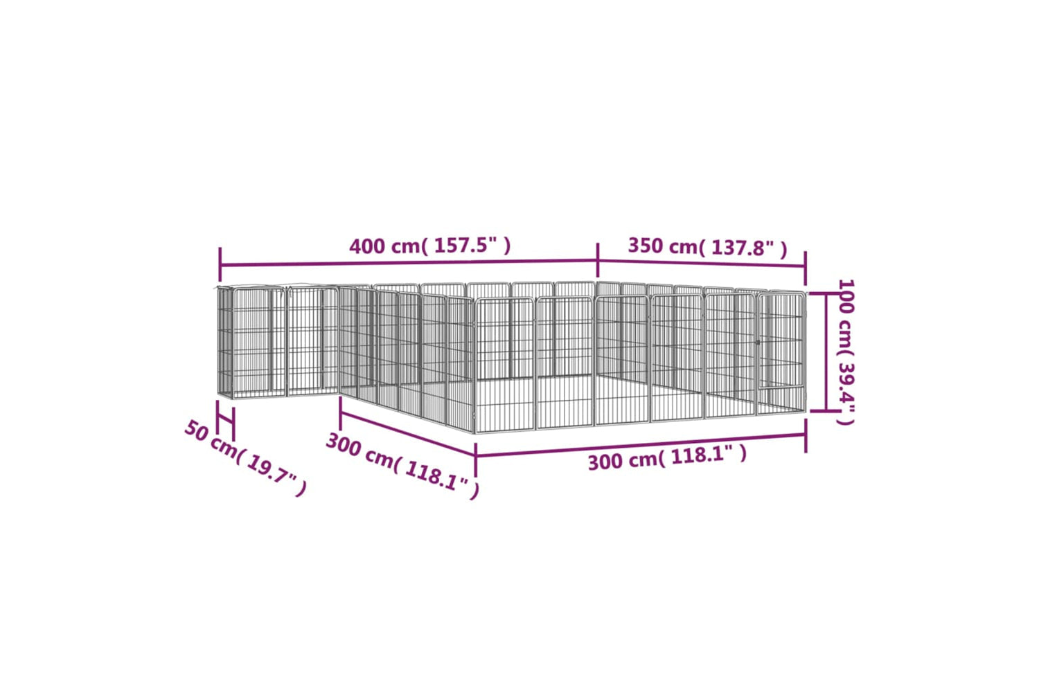 vidaXL 3115953 30-panel Dog Playpen Black 50x100cm Powder-coated Steel-6