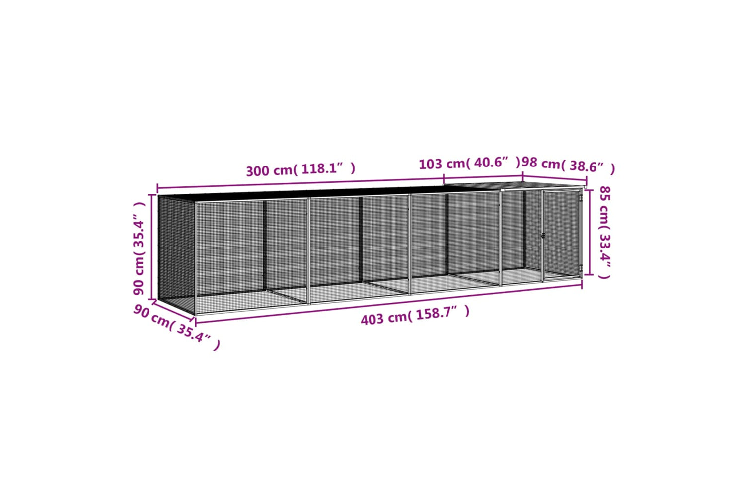 vidaXL 3189040 Chicken Cage With Roof Anthracite 403x98x90cm Galvanised Steel-8