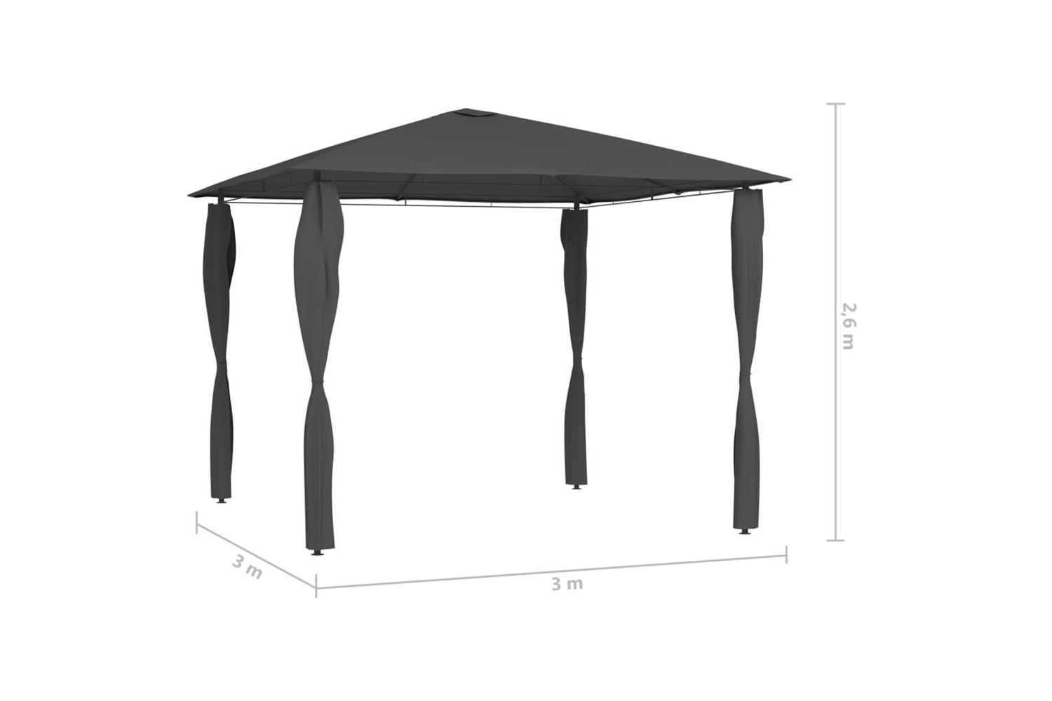 Vidaxl 313607 Gazebo With Post Covers 3x3x2.6 M Anthracite 160 G/mâ²-4