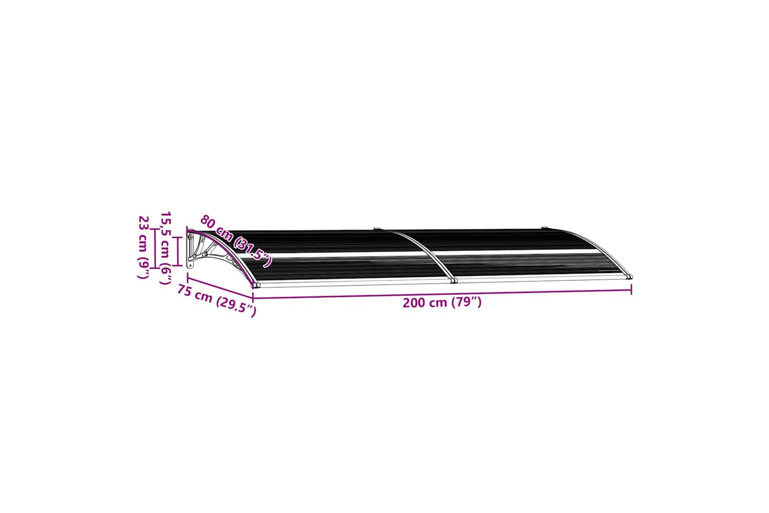 Vidaxl Door Canopy Black 200x75 Cm Pc-7