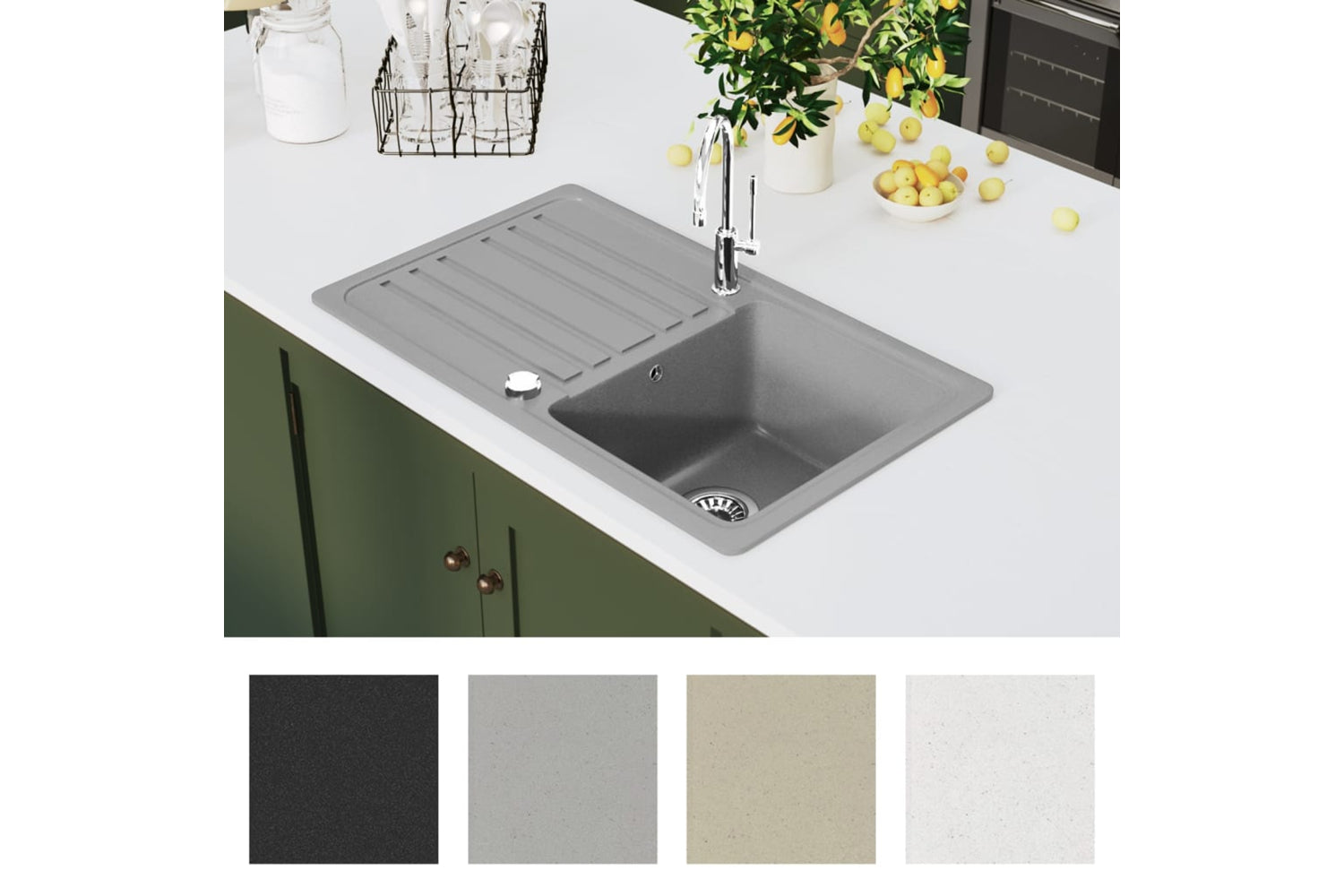 Vidaxl 141670 Granite Kitchen Sink Single Basin With Drainer Reversible Grey-2