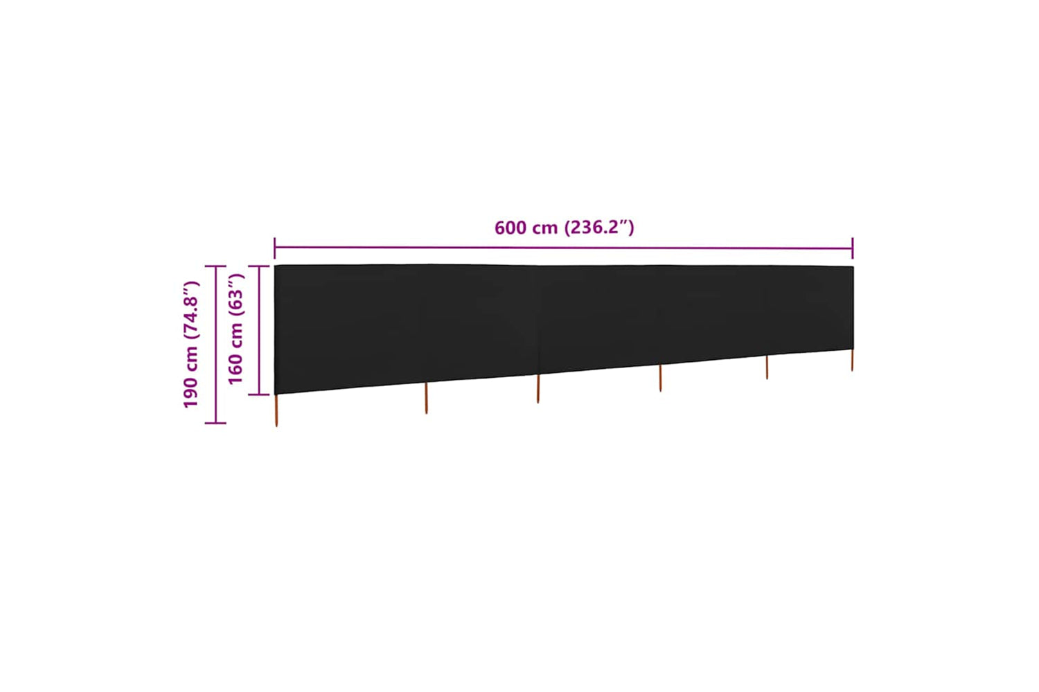 vidaXL 47170 5-panel Wind Screen Fabric 600x160cm Black-6