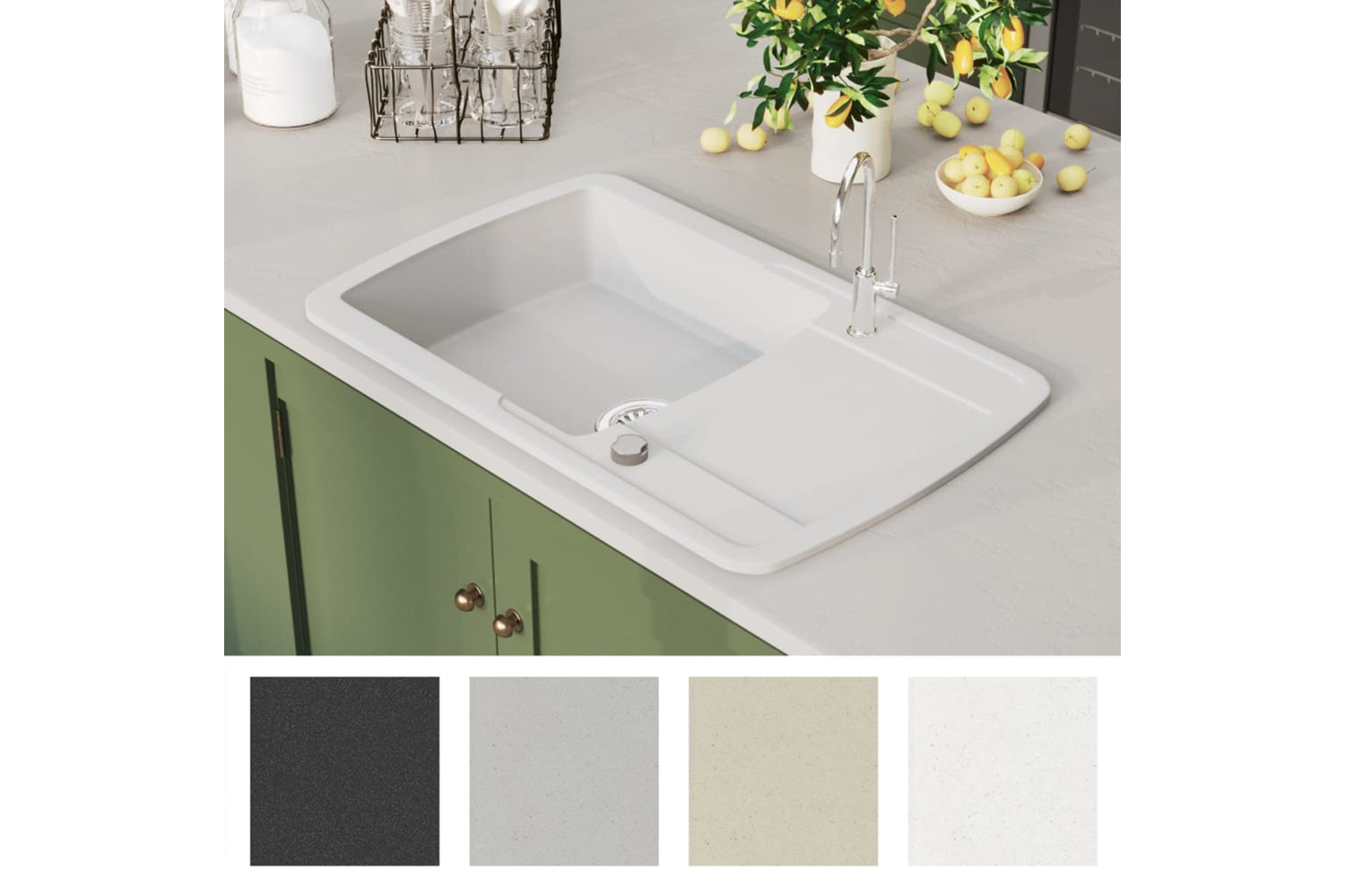 Vidaxl Granite Kitchen Sink Single Basin White-6