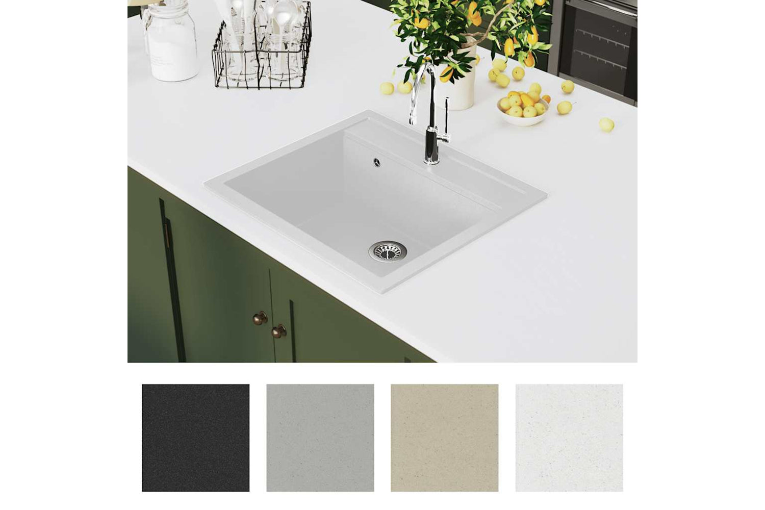 Vidaxl 144863 Granite Kitchen Sink Single Basin White-5