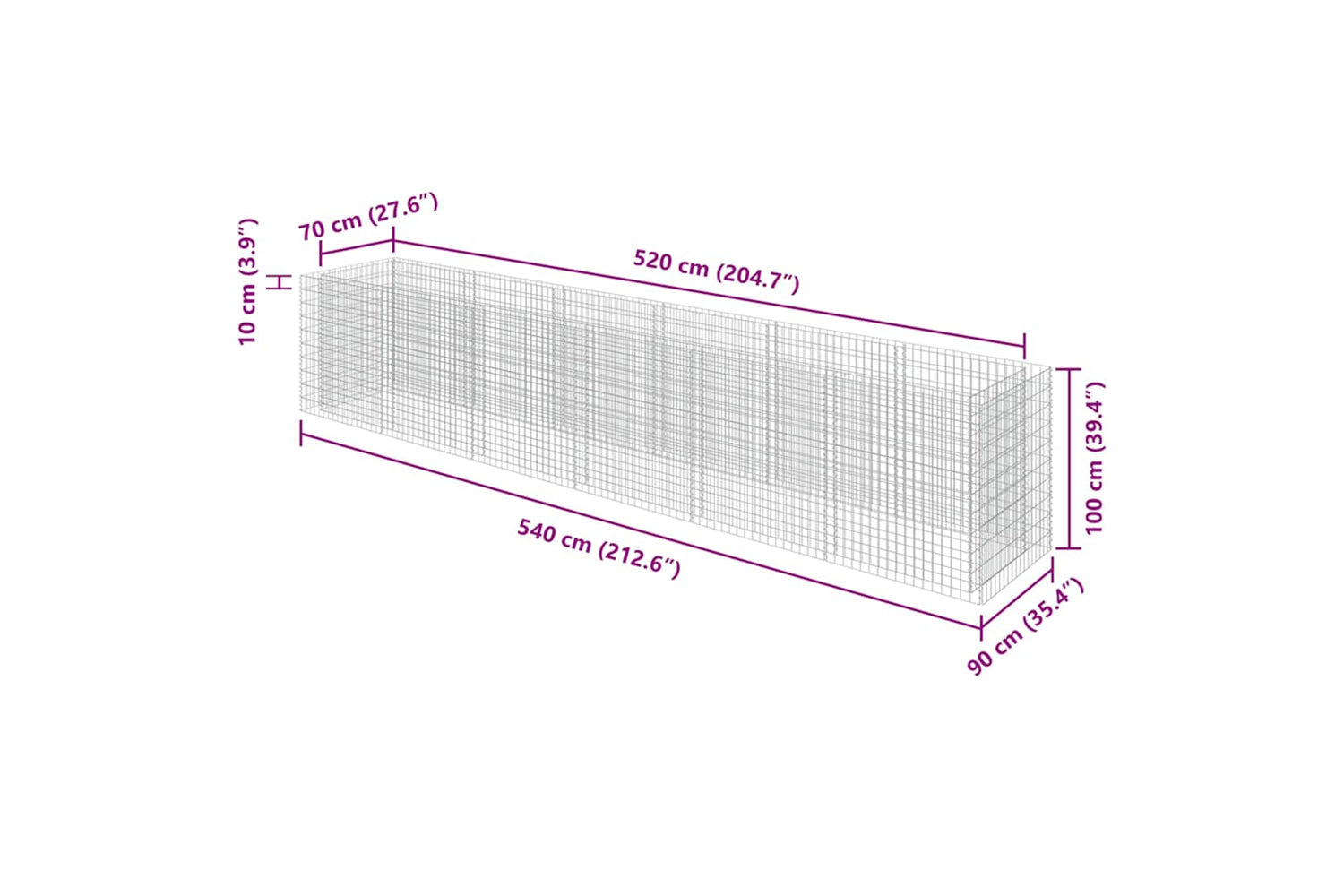 vidaXL 143554 Gabion Raised Bed Galvanised Steel 540x90x100cm-7