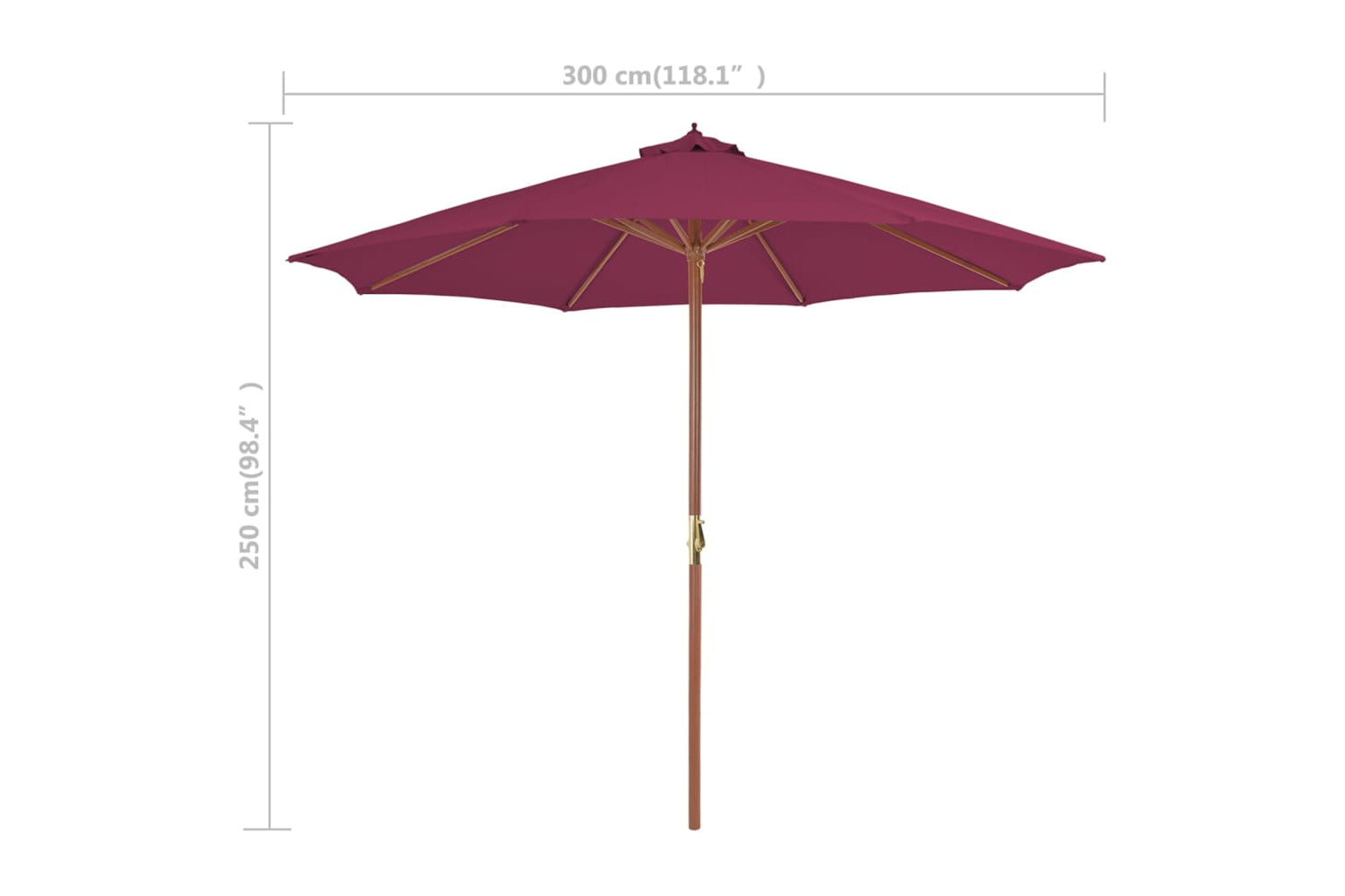 vidaXL 44497 Outdoor Parasol With Wooden Pole 300cm Bordeaux Red-7