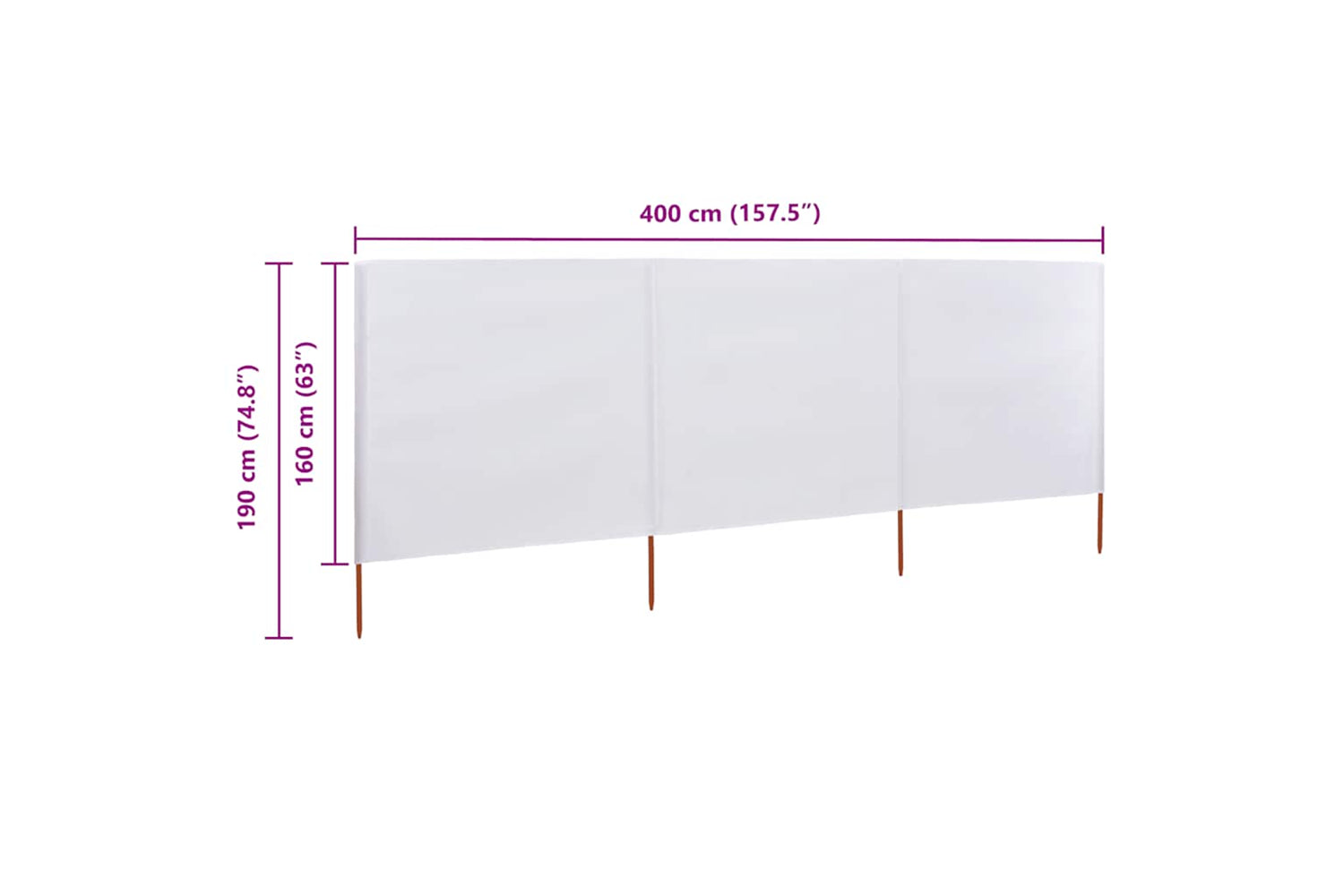 vidaXL 47148 3-panel Wind Screen Fabric 400x160cm Sand White-6