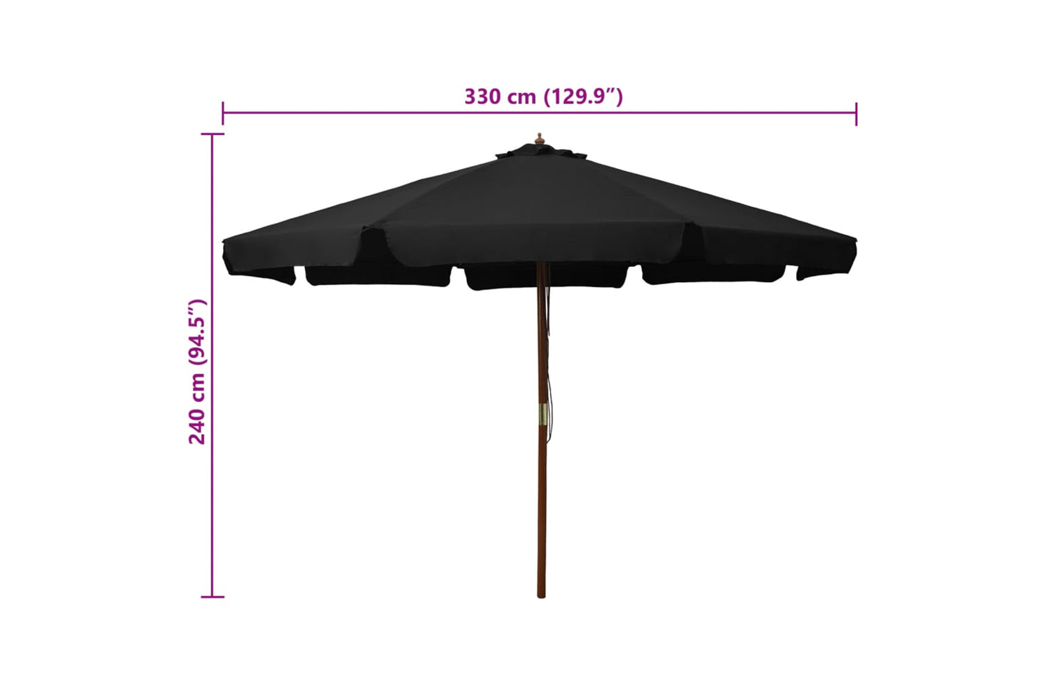 vidaXL 47218 Outdoor Parasol With Wooden Pole 330cm Black-5
