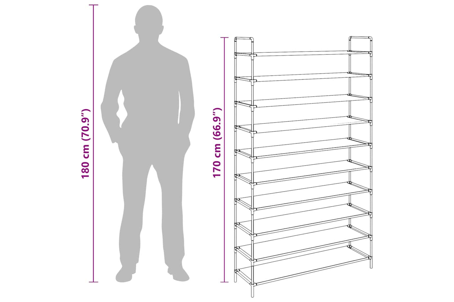 Vidaxl 245631 Shoe Rack With 10 Shelves Metal And Non-woven Fabric Silver-8