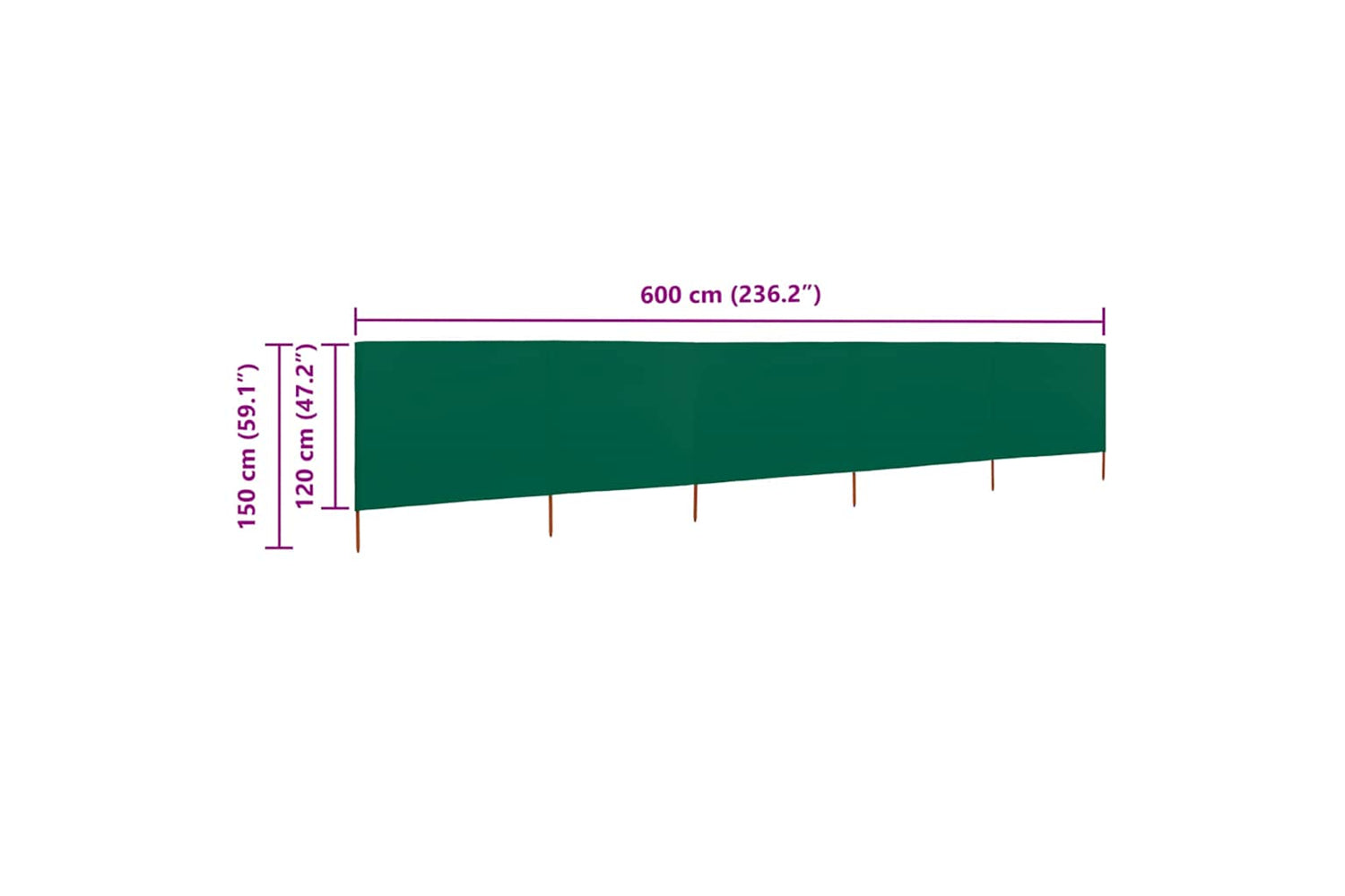vidaXL 47161 5-panel Wind Screen Fabric 600x120cm Green-6