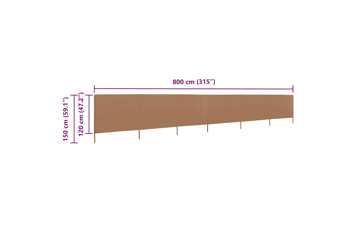 vidaXL 47177 6-panel Wind Screen Fabric 800x120cm Taupe-6