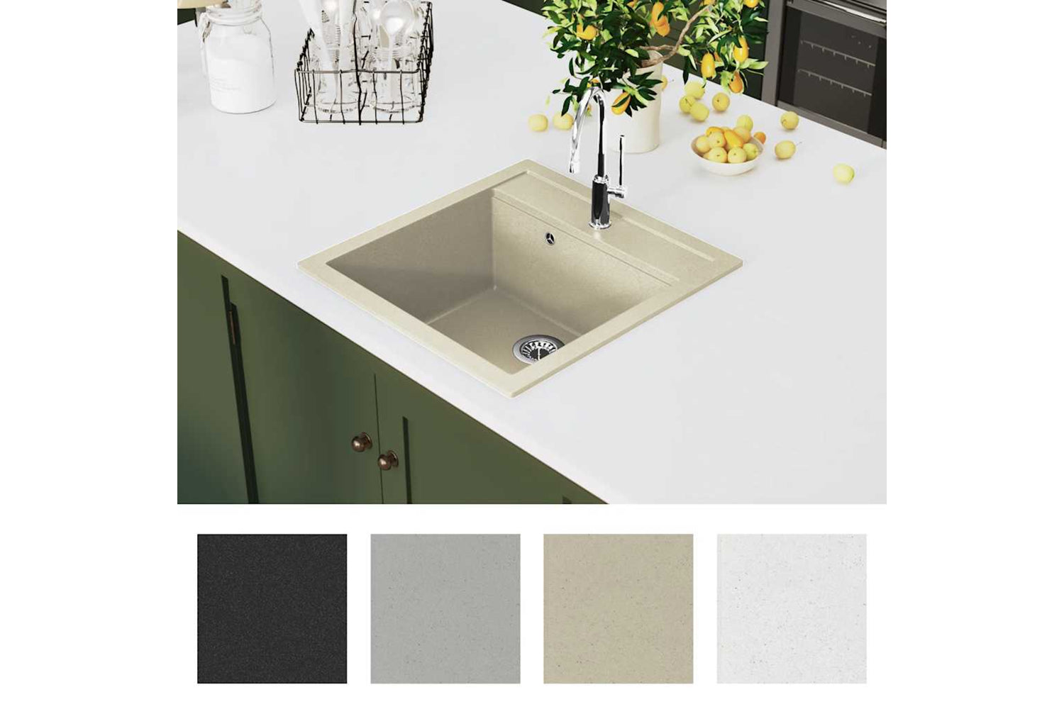 Vidaxl Granite Kitchen Sink Single Basin Beige-5