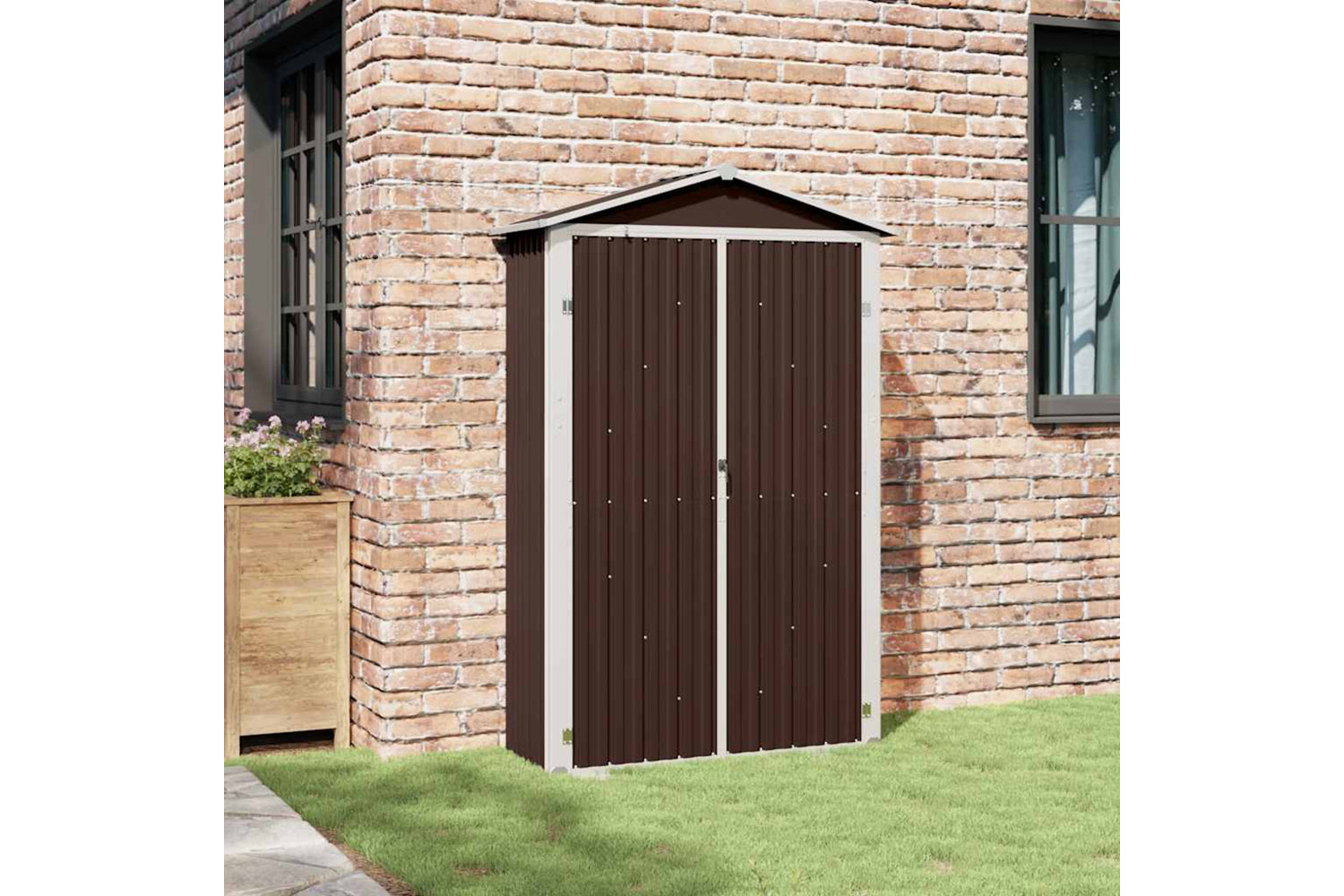 vidaXL 46304 Garden Shed Brown 107.5x46x183cm Galvanised Steel-2