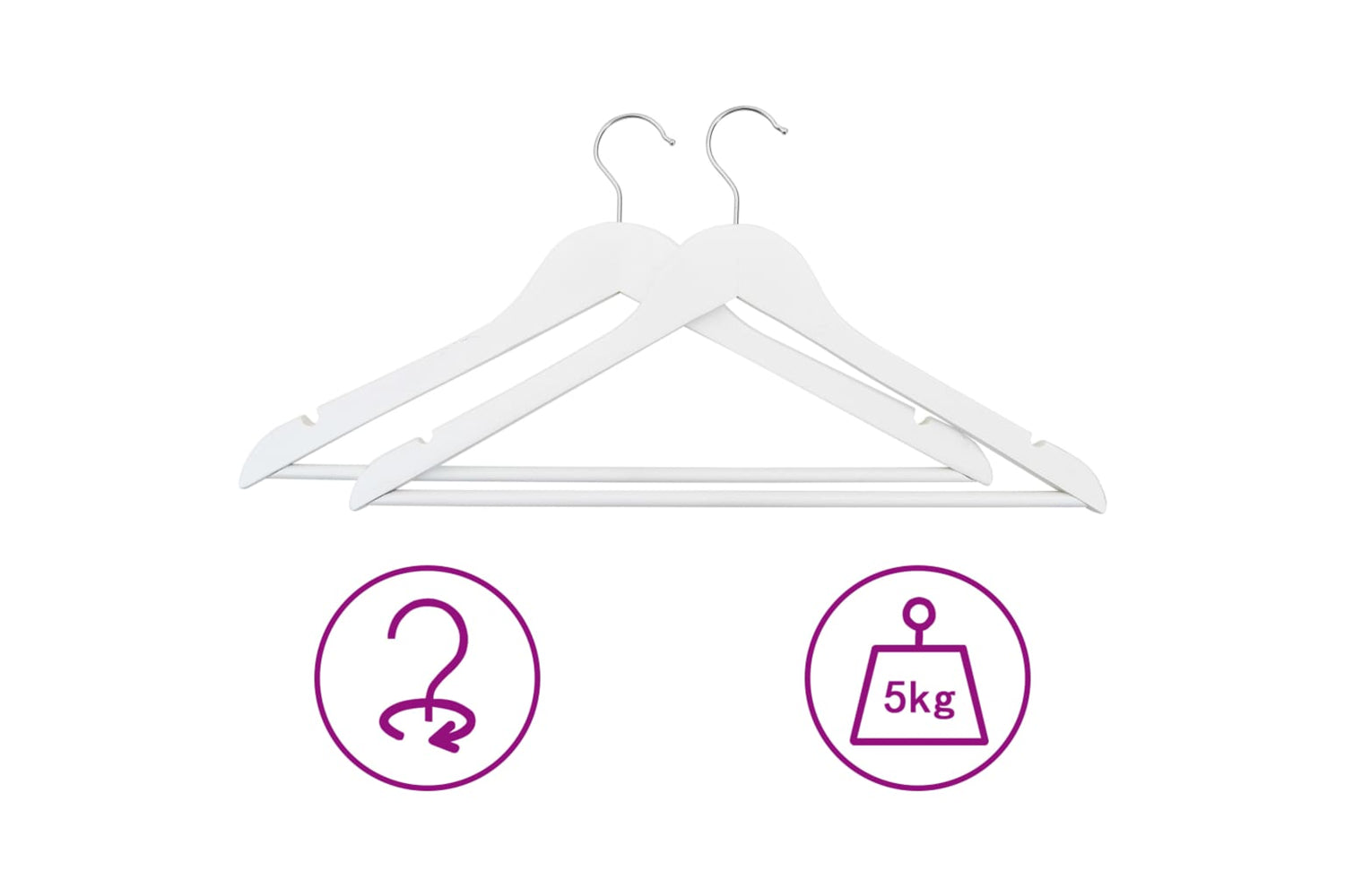 vidaXL 289915 50 Pcs Clothes Hanger Set Non-slip White Hardwood-3