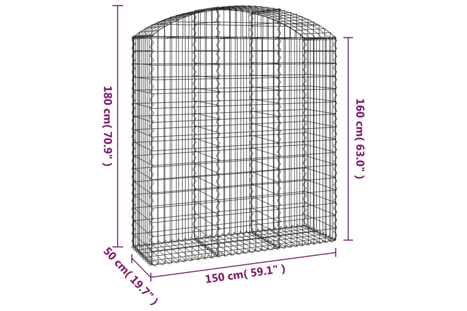 vidaXL 153458 Arched Gabion Basket 150x50x160/180cm Galvanised Iron-4