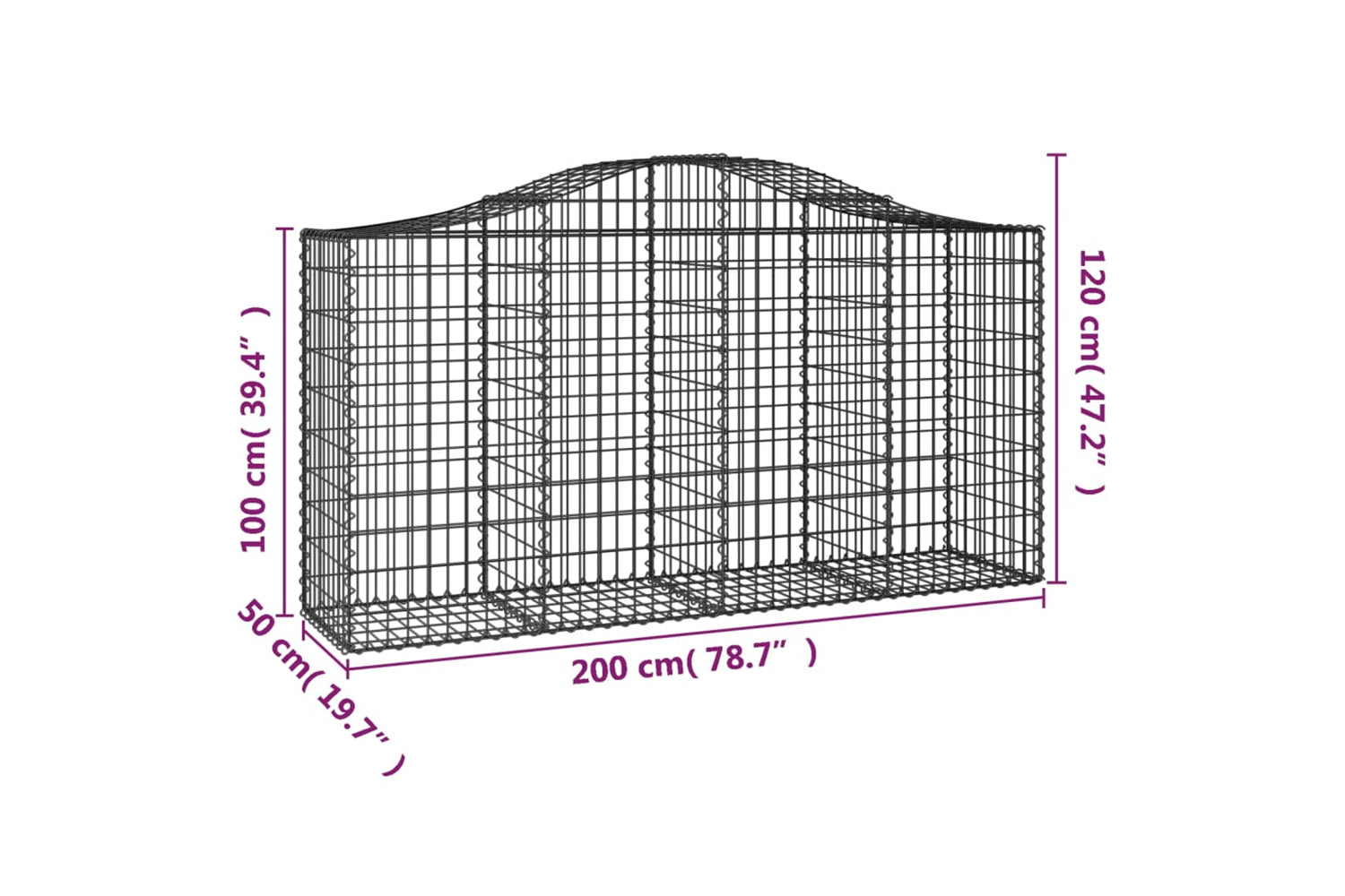 vidaXL 3145648 Arched Gabion Baskets 10 Pcs 200x50x100/120cm Galvanised Iron-5