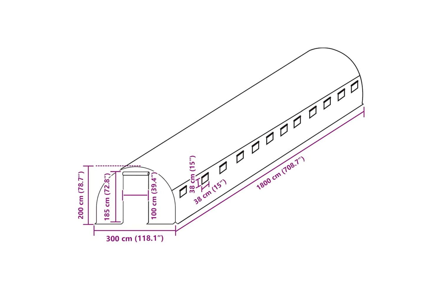 vidaXL 316441 Greenhouse Replacement Cover (54 mÂ²) 300x1800x200cm Green-5