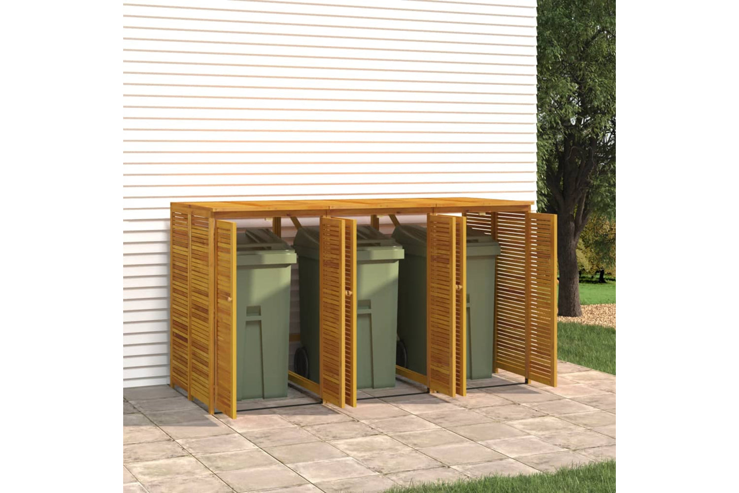 vidaXL 3155240 Triple Garbage Bin Shed 210x89x117cm Solid Wood Acacia-4