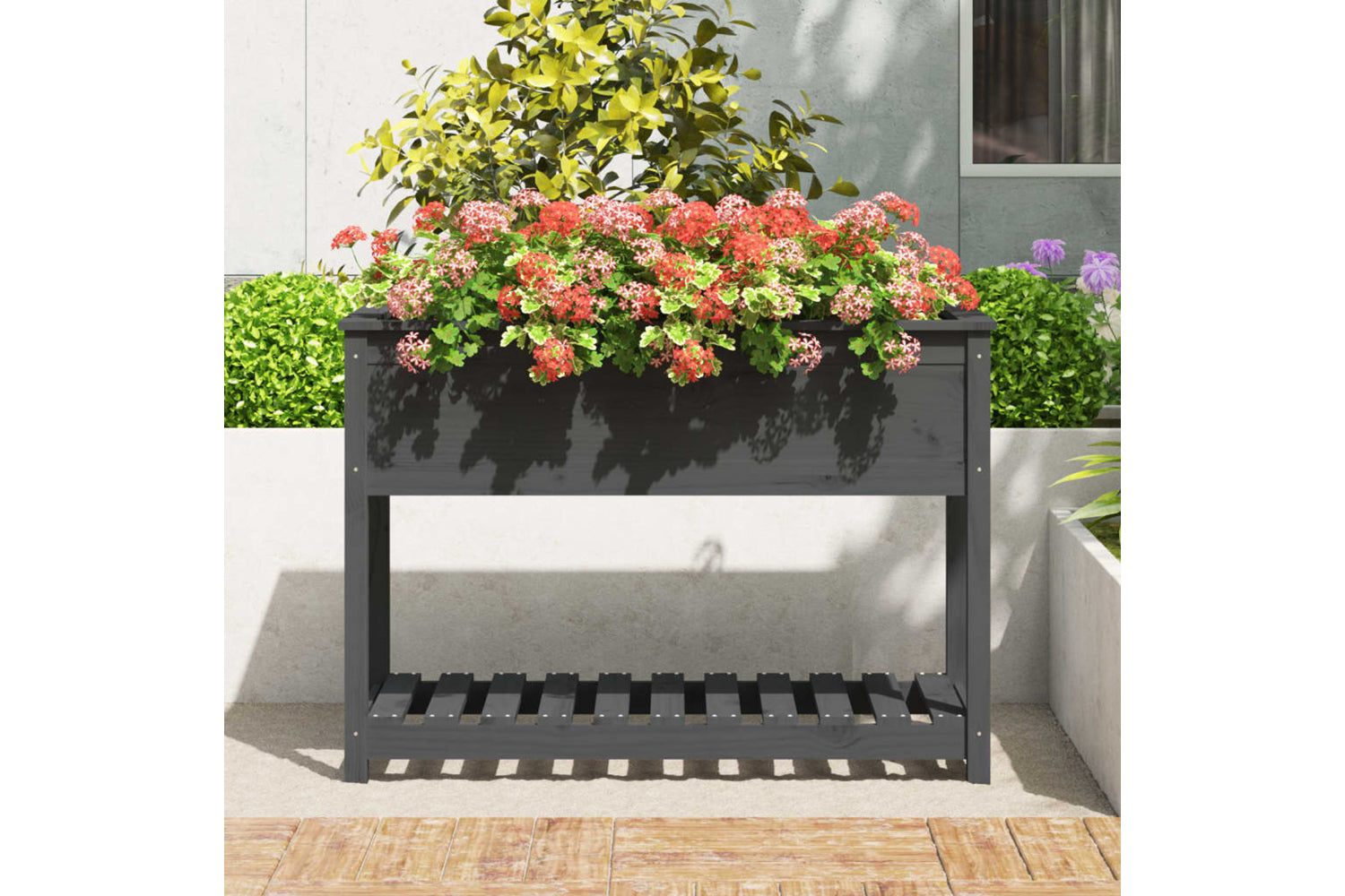 vidaXL 823789 Planter With Shelf Grey 111.5x54x81cm Solid Wood Pine-2