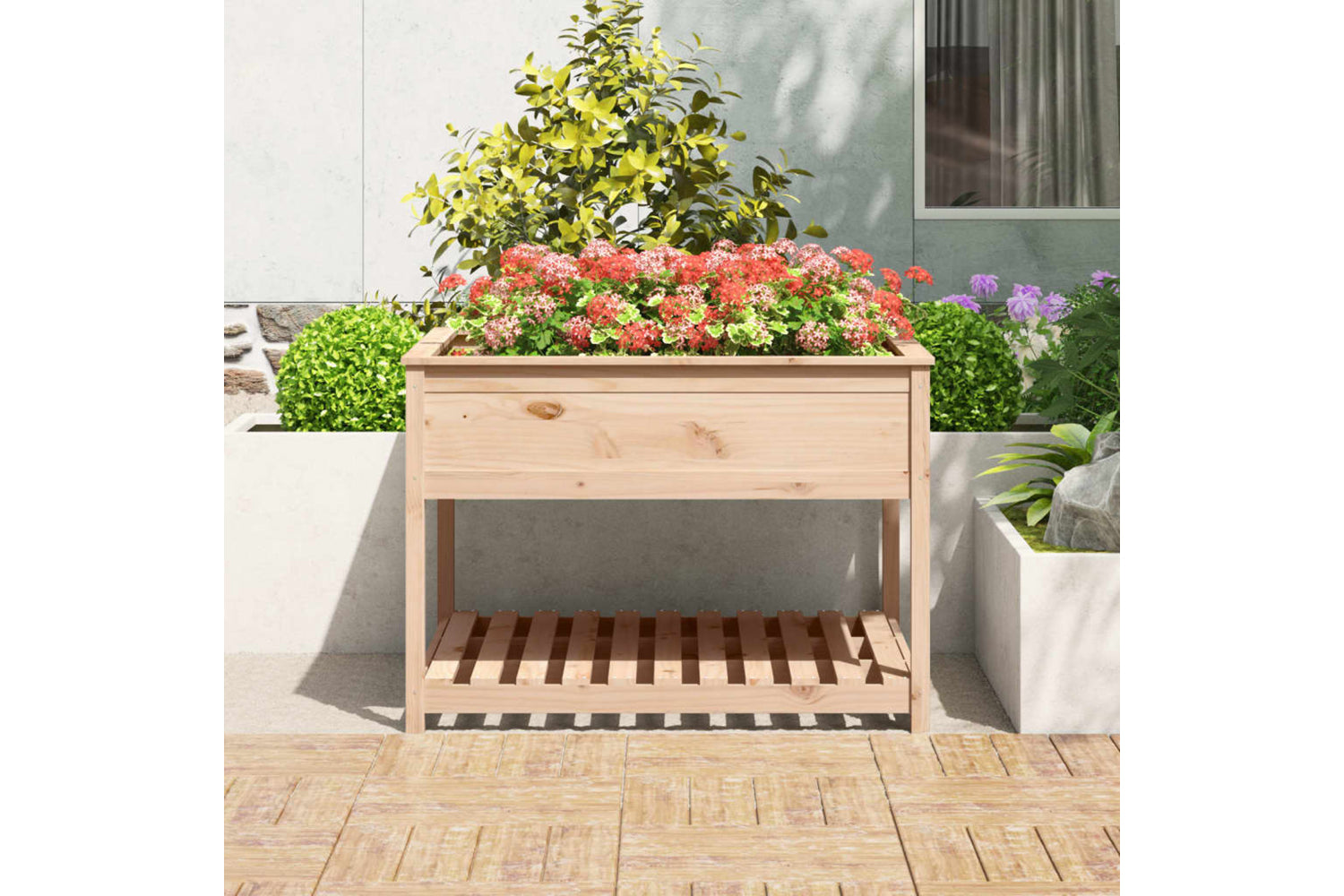 vidaXL 823801 Planter With Shelf 111.5x111.5x81cm Solid Wood Pine-2