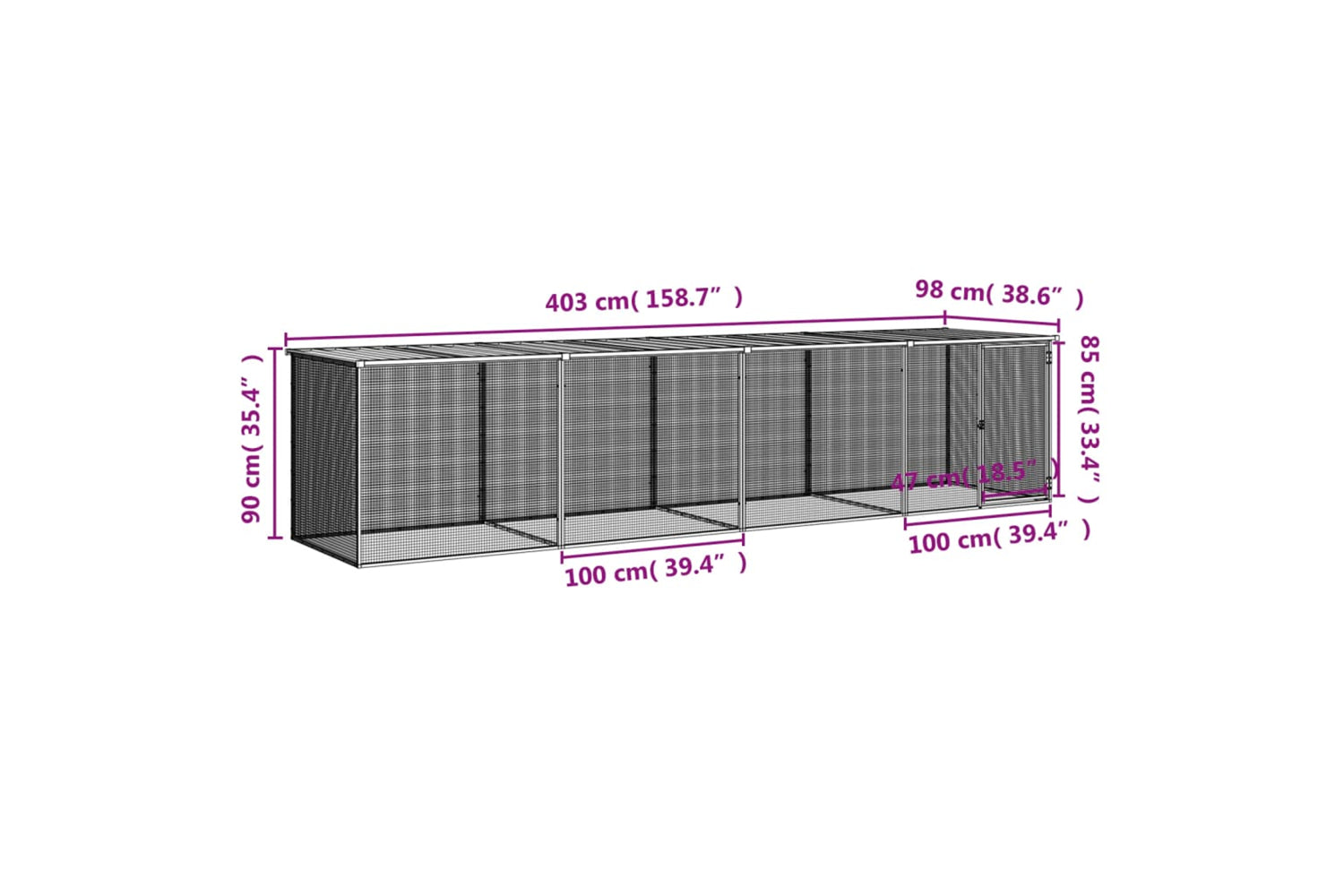 vidaXL 3189050 Chicken Cage With Roof Anthracite 403x98x90cm Galvanised Steel-8