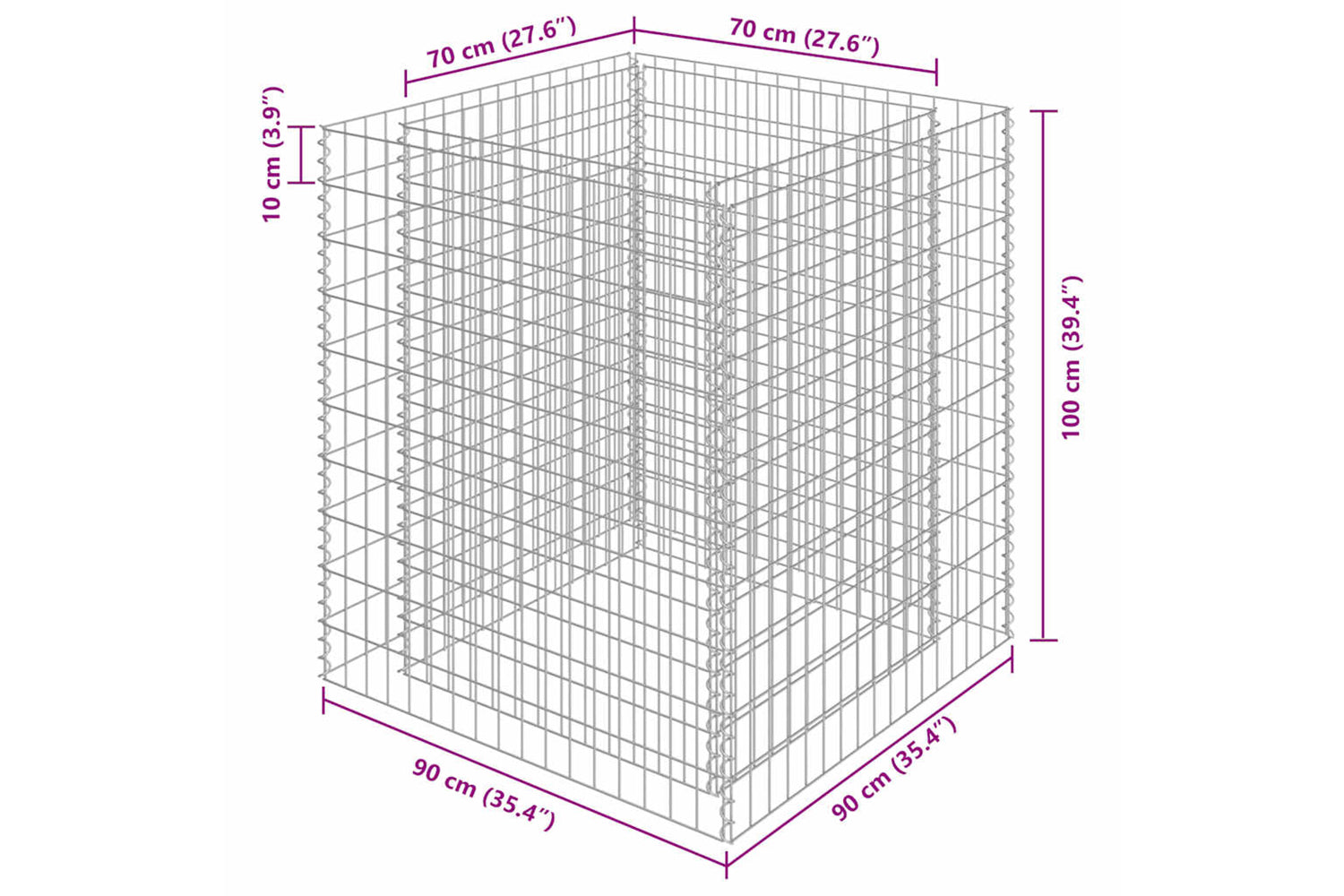 vidaXL 143556 Gabion Raised Bed Galvanised Steel 90x90x100cm-6