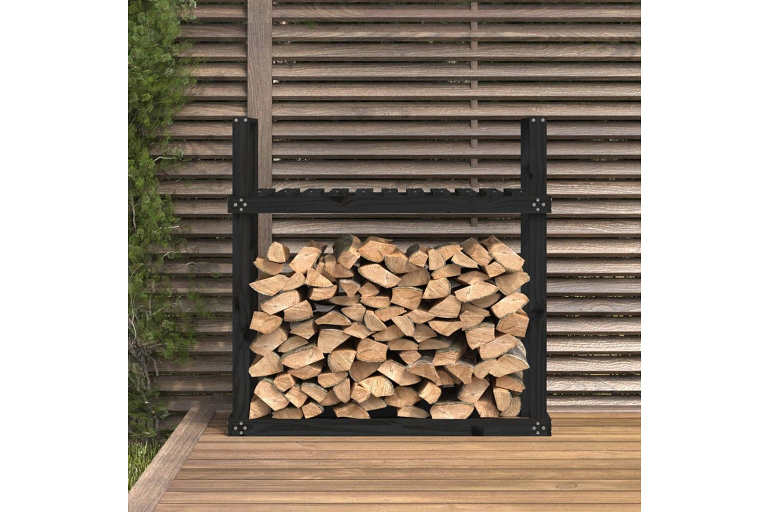 vidaXL 823861 Firewood Rack Black 110x35x108.5cm Solid Wood Pine-2
