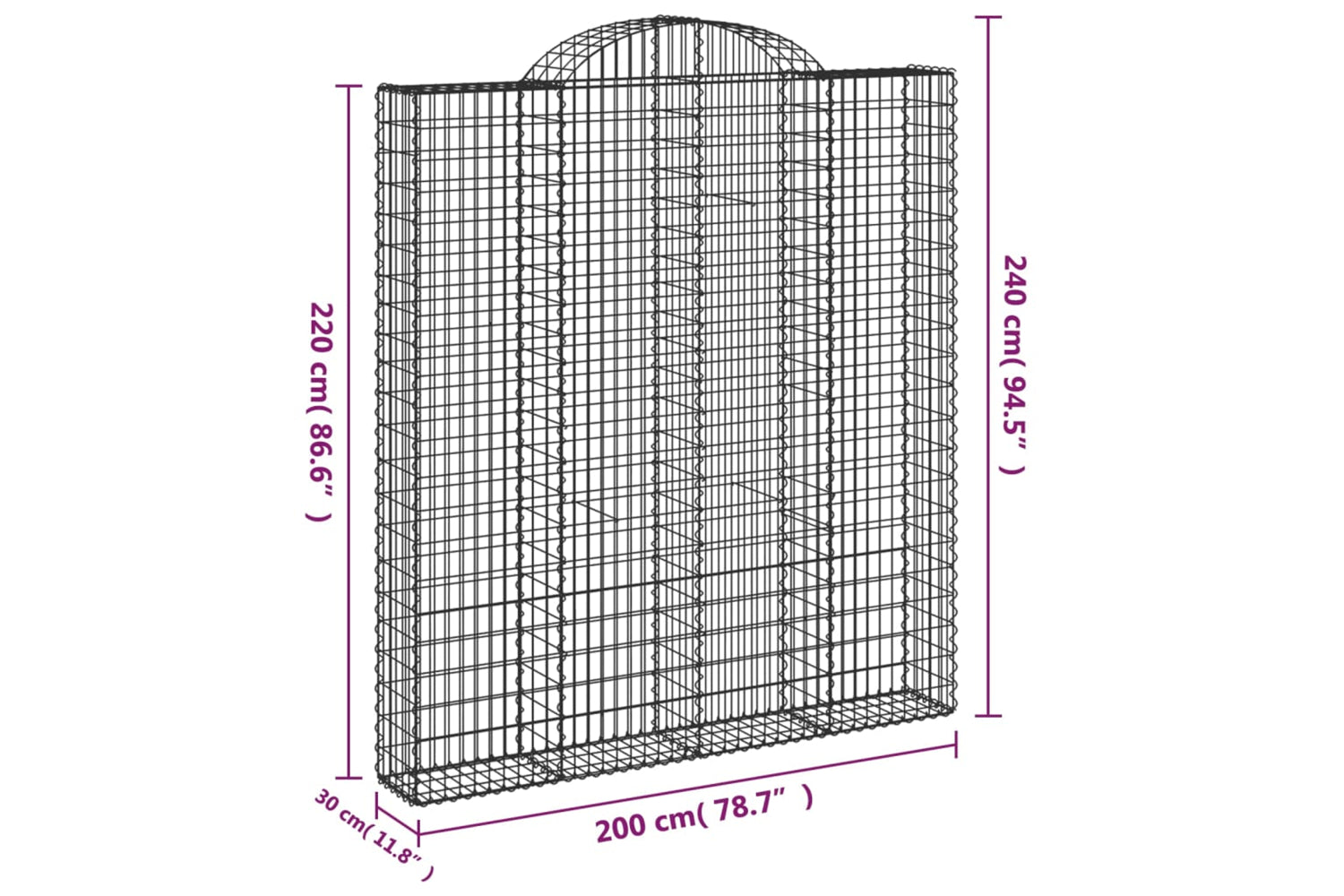 vidaXL 3146236 Arched Gabion Baskets 2 Pcs 200x30x220/240cm Galvanised Iron-5
