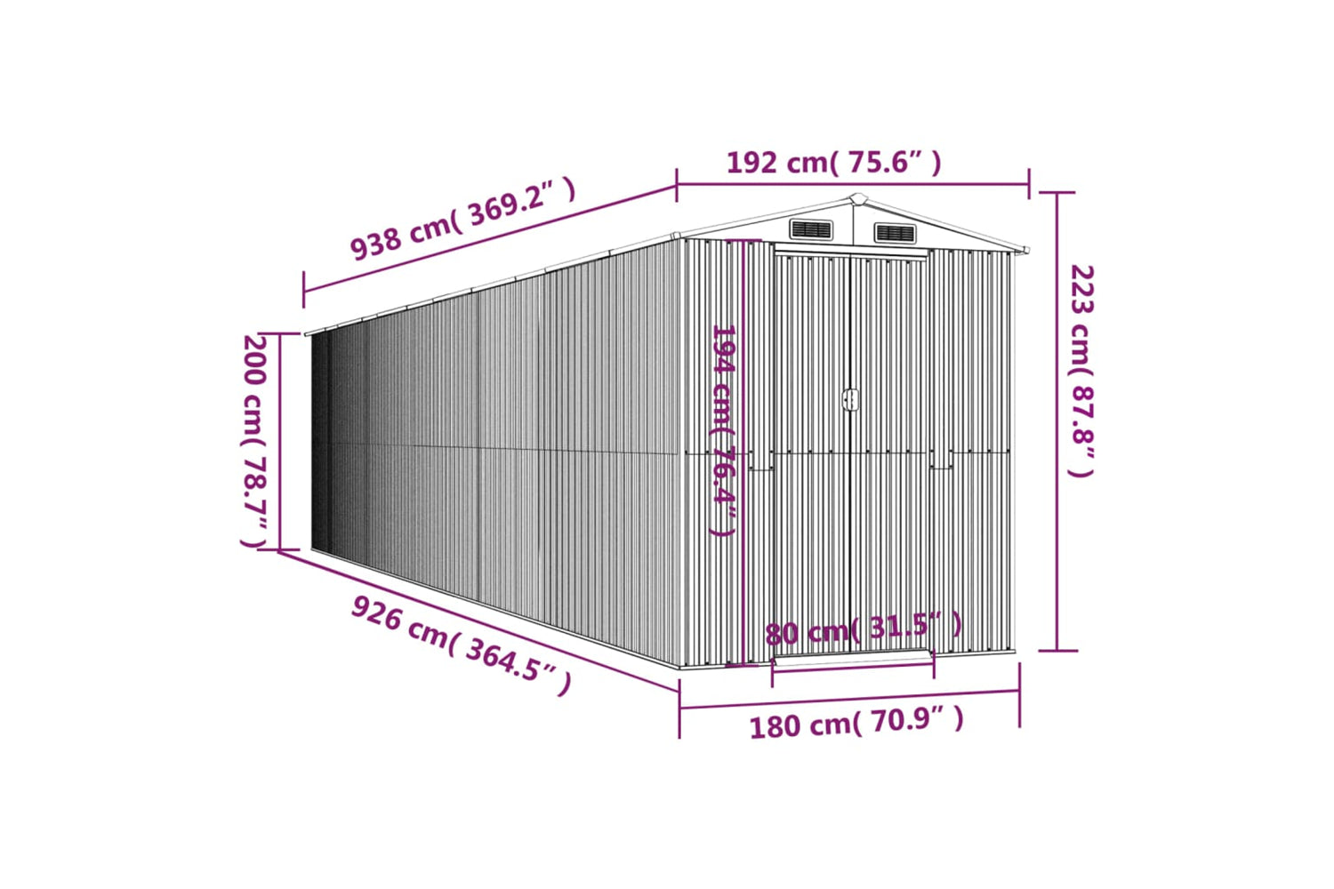 Vidaxl Garden Shed Green 192x938x223 Cm Galvanised Steel-7