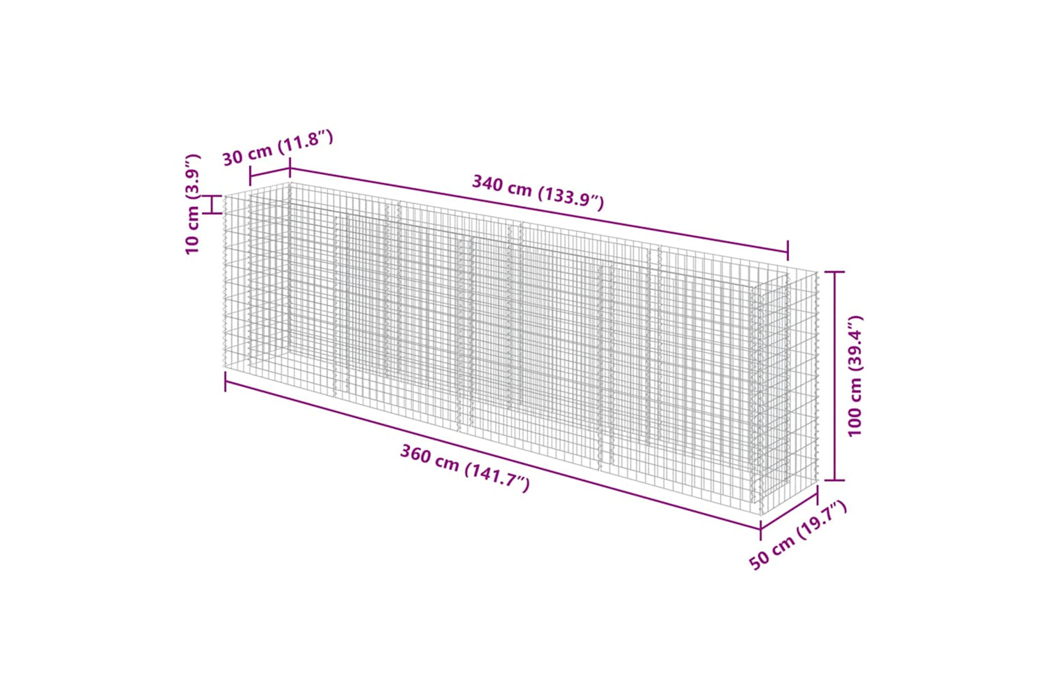 vidaXL 143560 Gabion Raised Bed Galvanised Steel 360x50x100cm-7