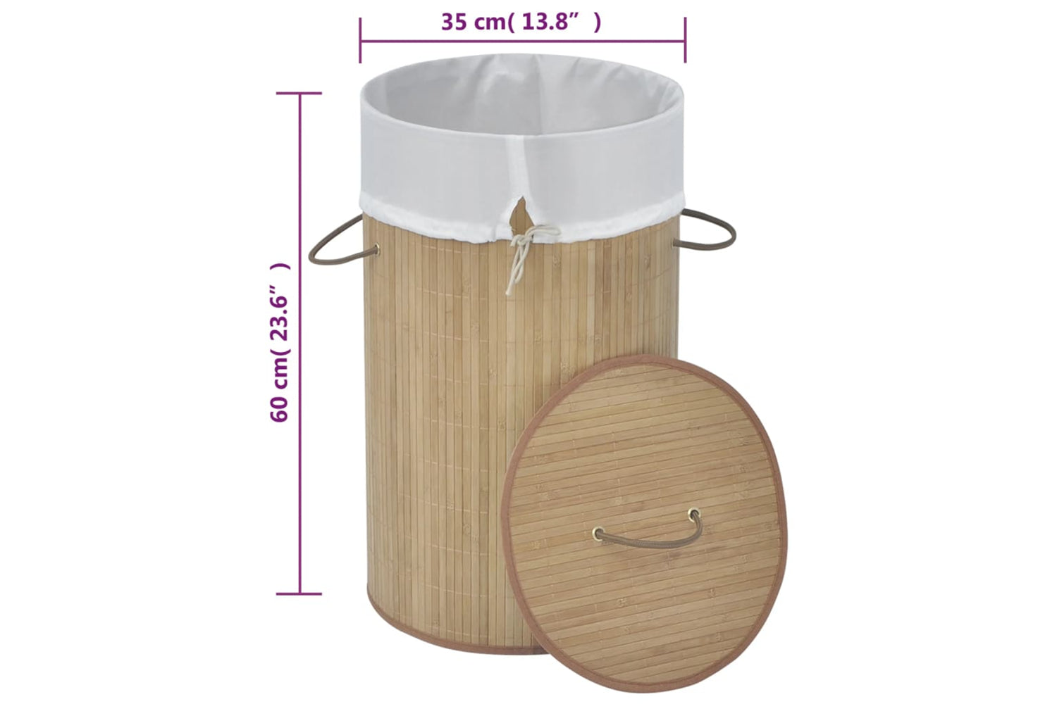 Vidaxl Bamboo Laundry Bin Round Natural-8