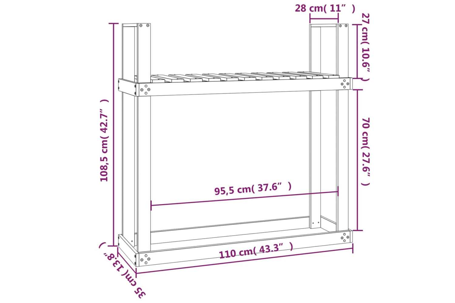 vidaXL 823861 Firewood Rack Black 110x35x108.5cm Solid Wood Pine-7